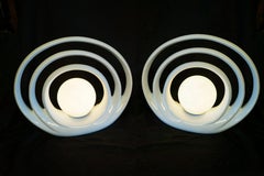 Pair of Mid-Century Modern Art Deco Circular Three Halo Table Lamps Globe 1980's