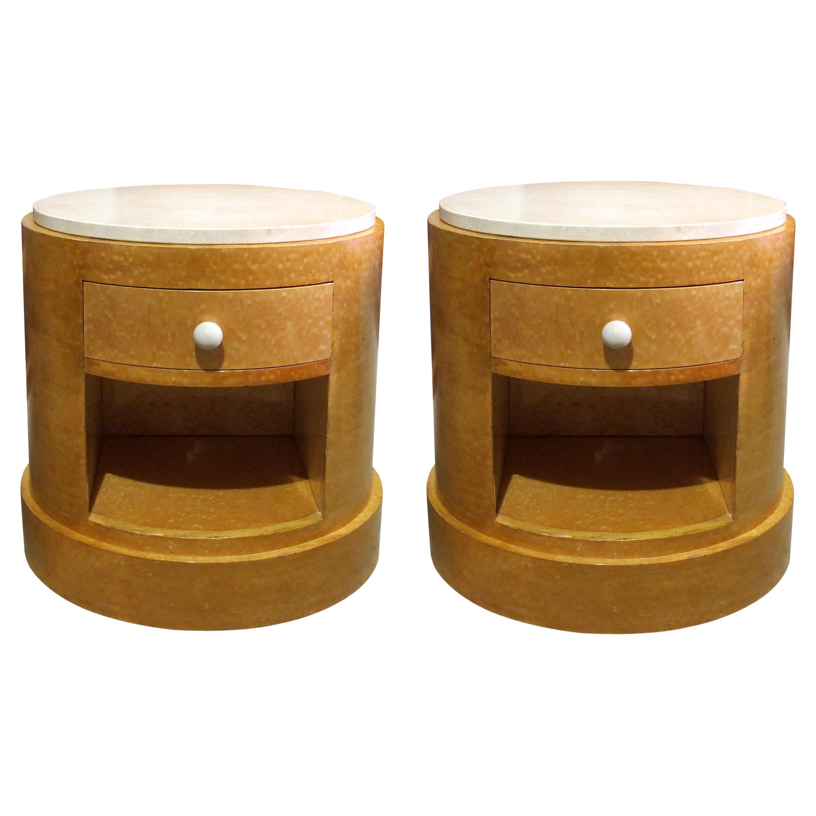Pair of Mid-Century Modern Art Deco Style Cylindrical Side Table or Nightstands