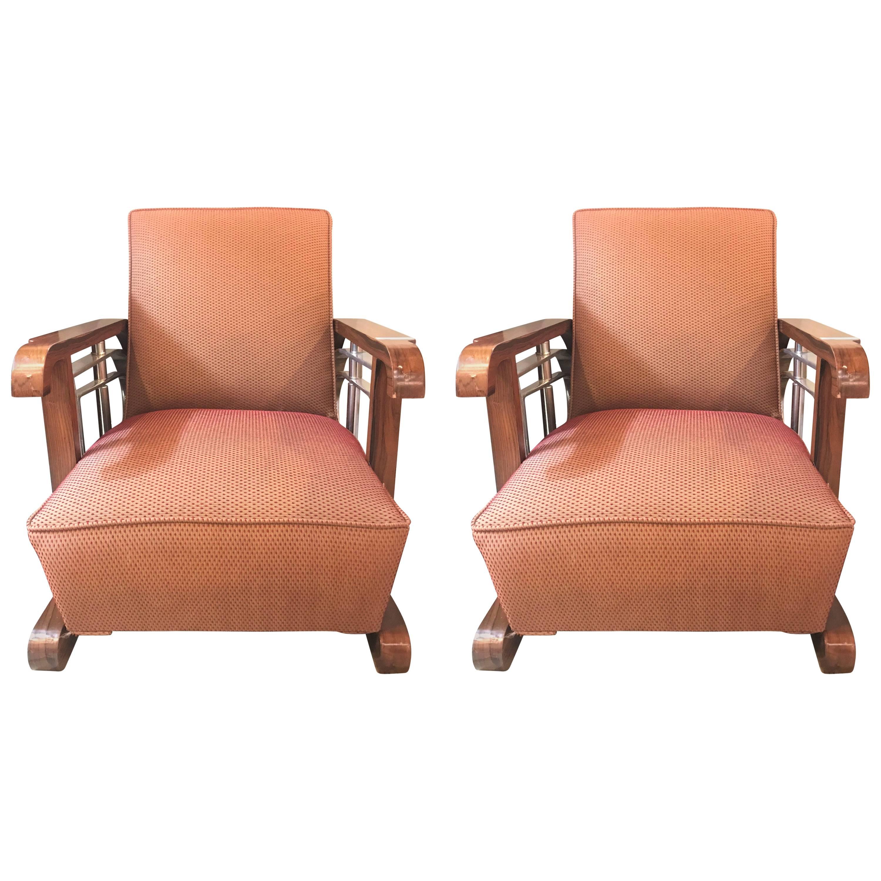 Pair of Mid-Century Modern Art Deco Style Lounge/ Theater Armchairs