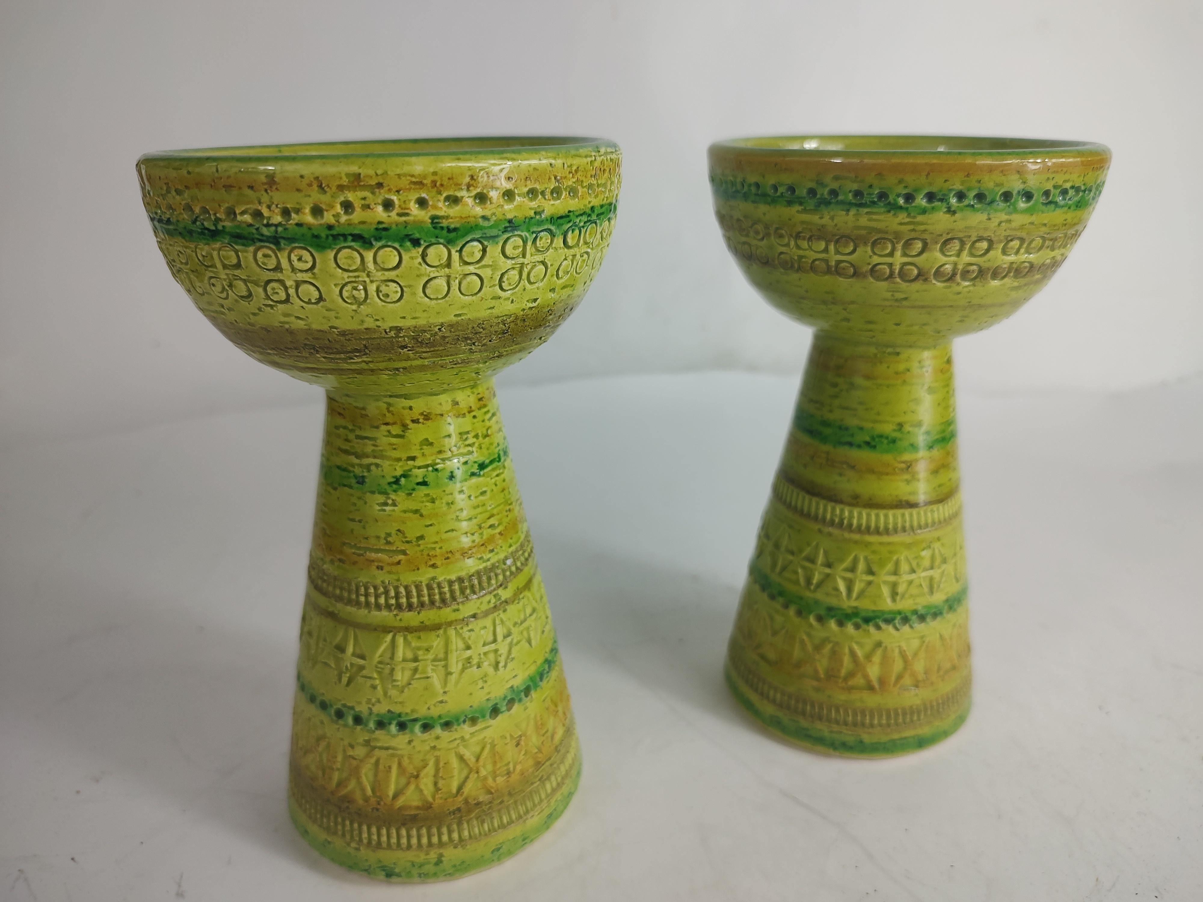 Pair of Mid-Century Modern Art Pottery Bitossi Candleholders by Aldo Londi 1