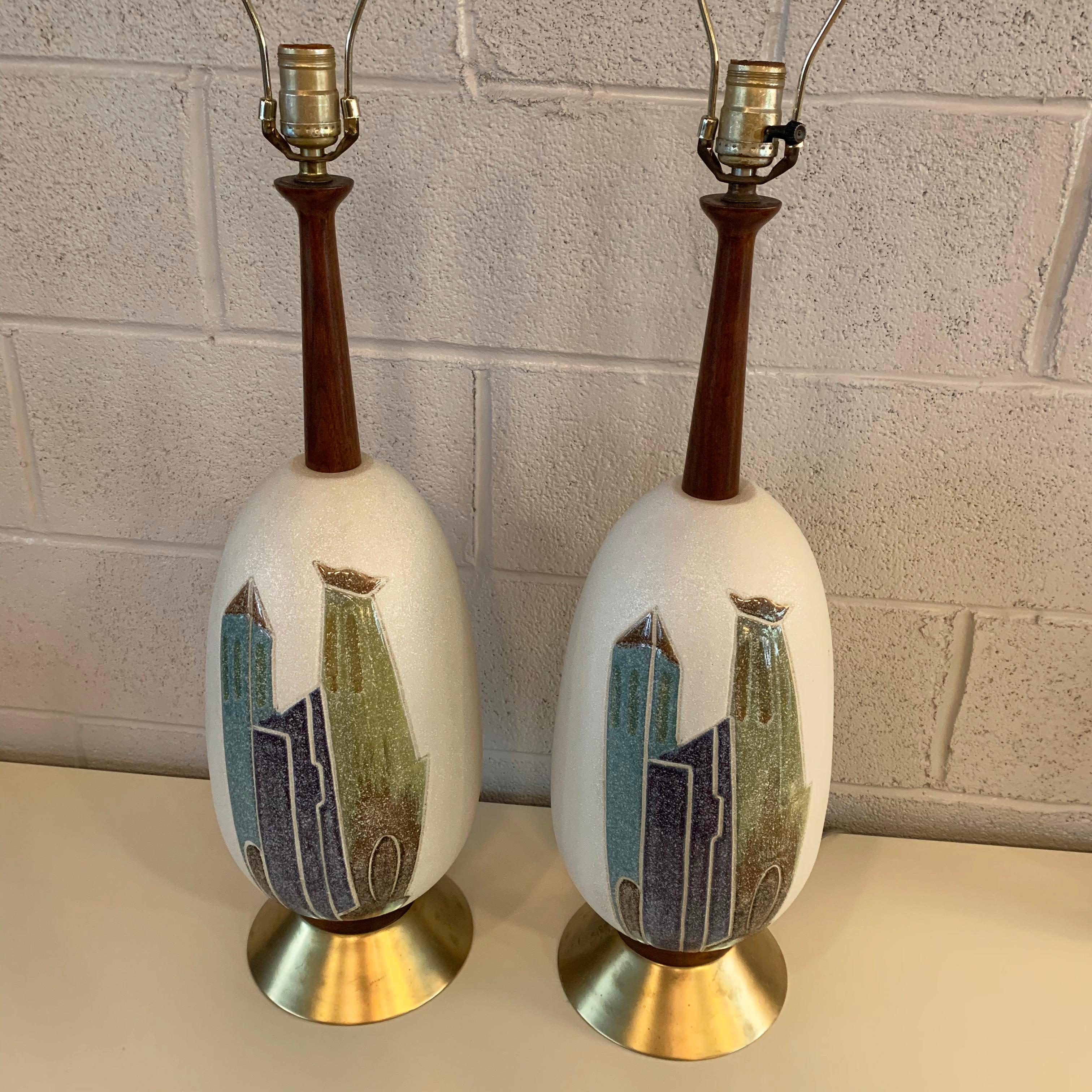 Metal Pair of Mid-Century Modern Art Pottery Table Lamps