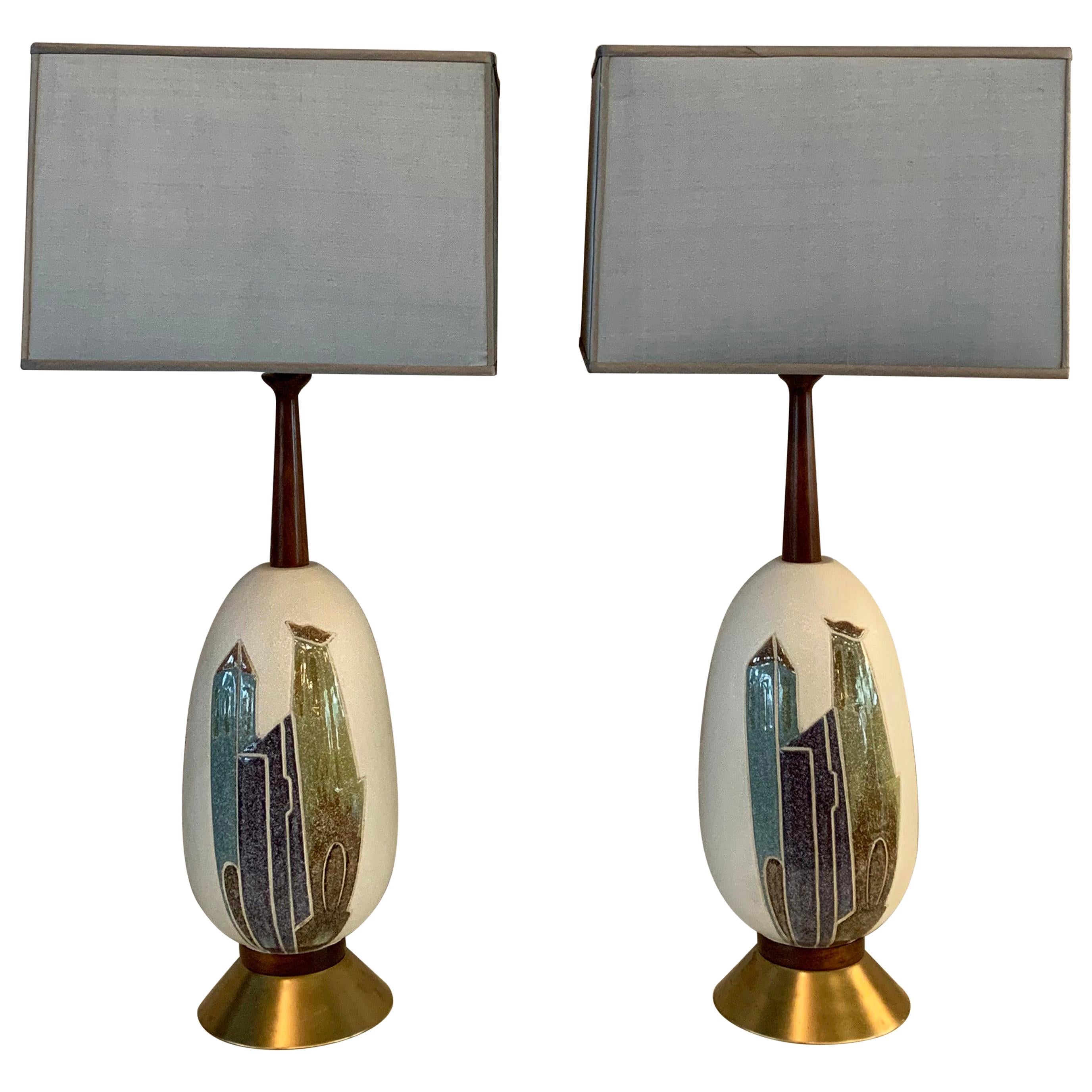 Pair of Mid-Century Modern Art Pottery Table Lamps