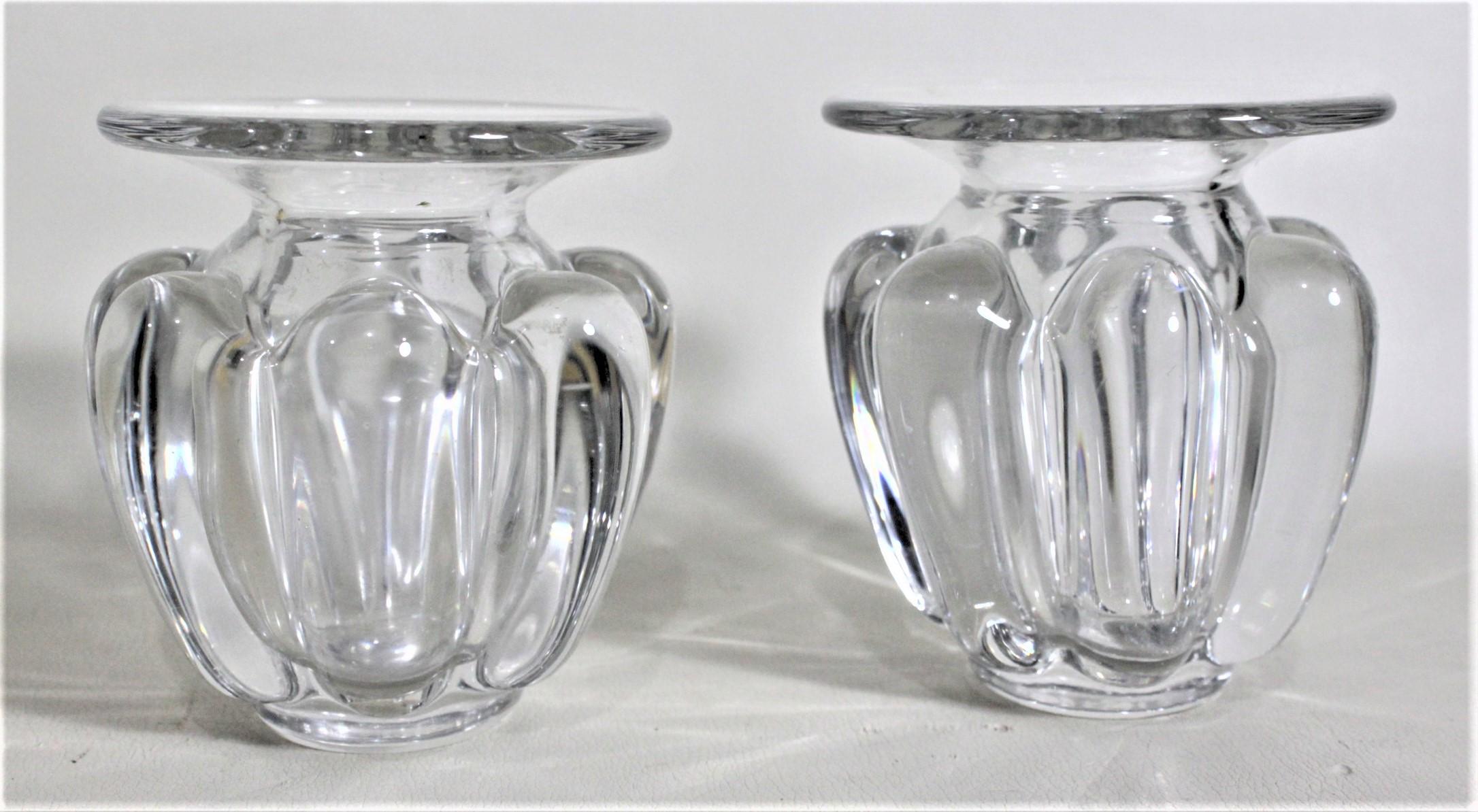 Hand-Crafted Pair of Mid-Century Modern Art Vannes French Clear Art Glass Vases For Sale