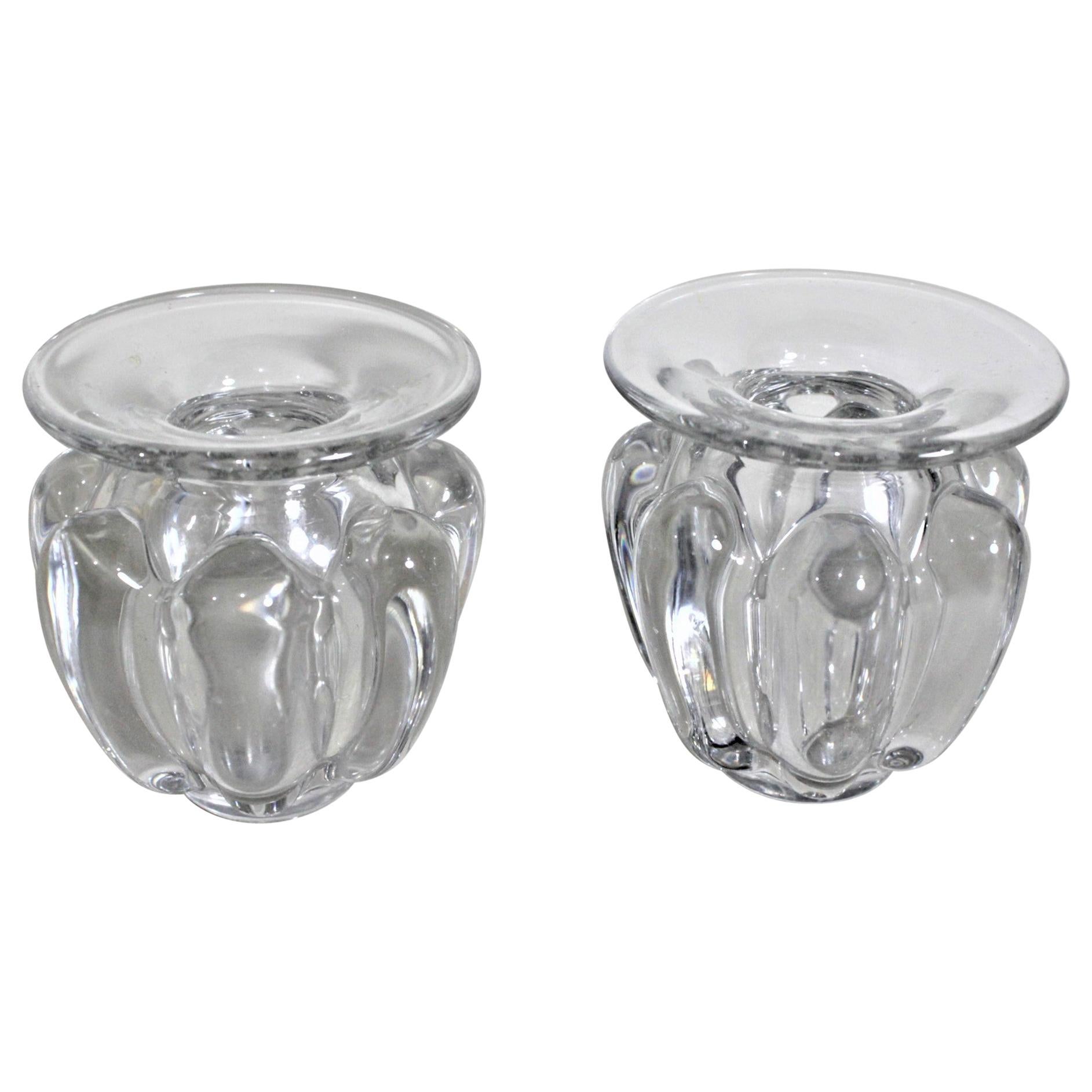Pair of Mid-Century Modern Art Vannes French Clear Art Glass Vases