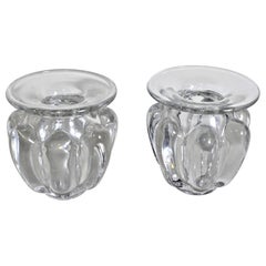 Paire de vases d'art français en verre transparent Art Vannes, mi-siècle moderne