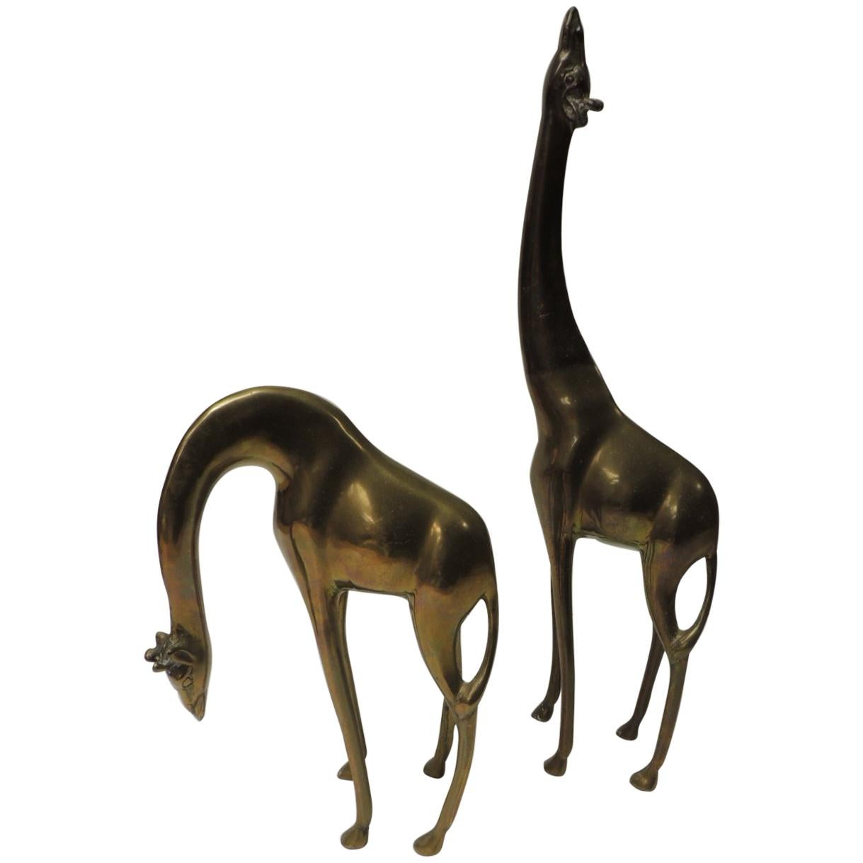 Pair of Mid-Century Modern Asian Brass Giraffes Accent Decor Animals