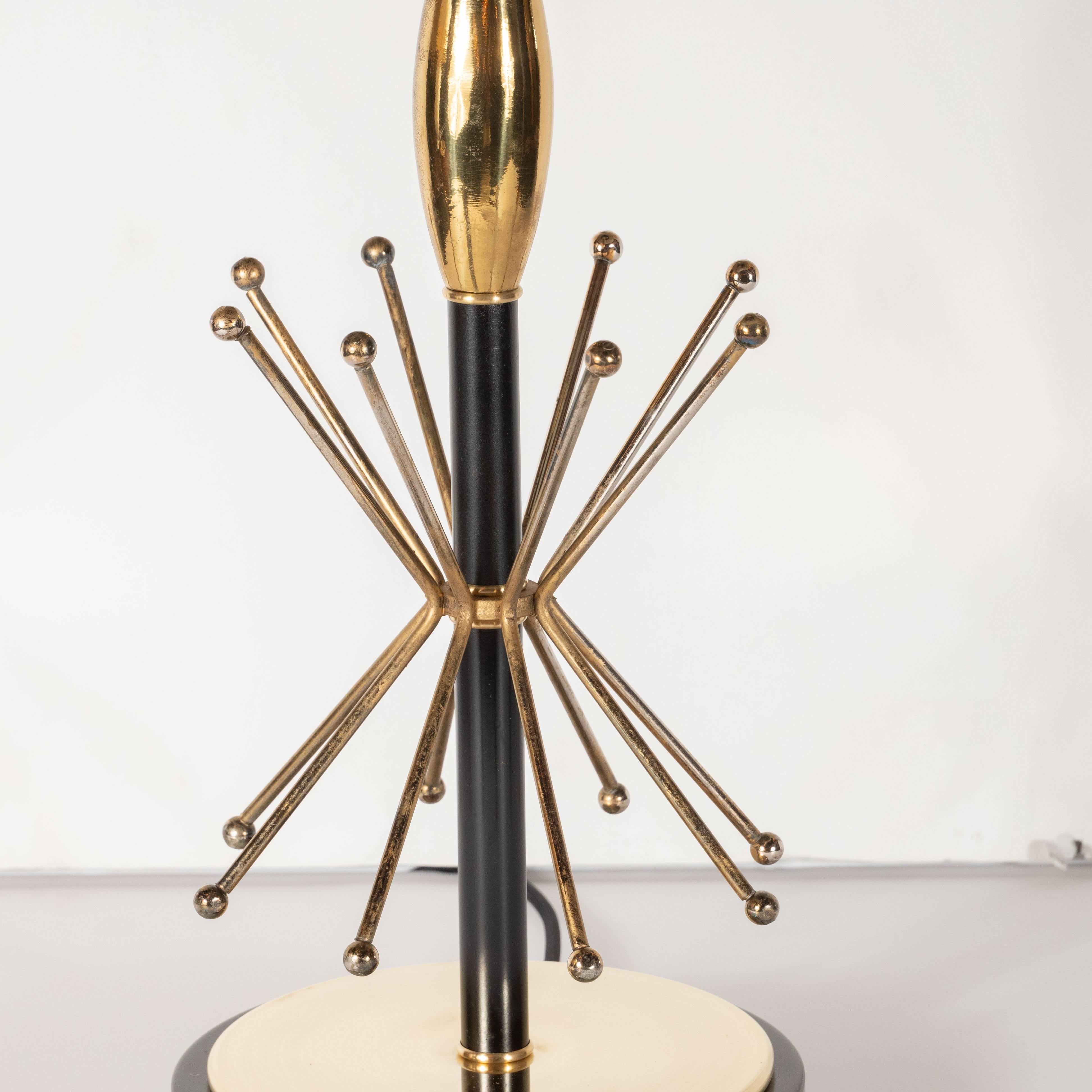 American Pair of Mid-Century Modern Atomic Age Brass and Black Enamel Table Lamps