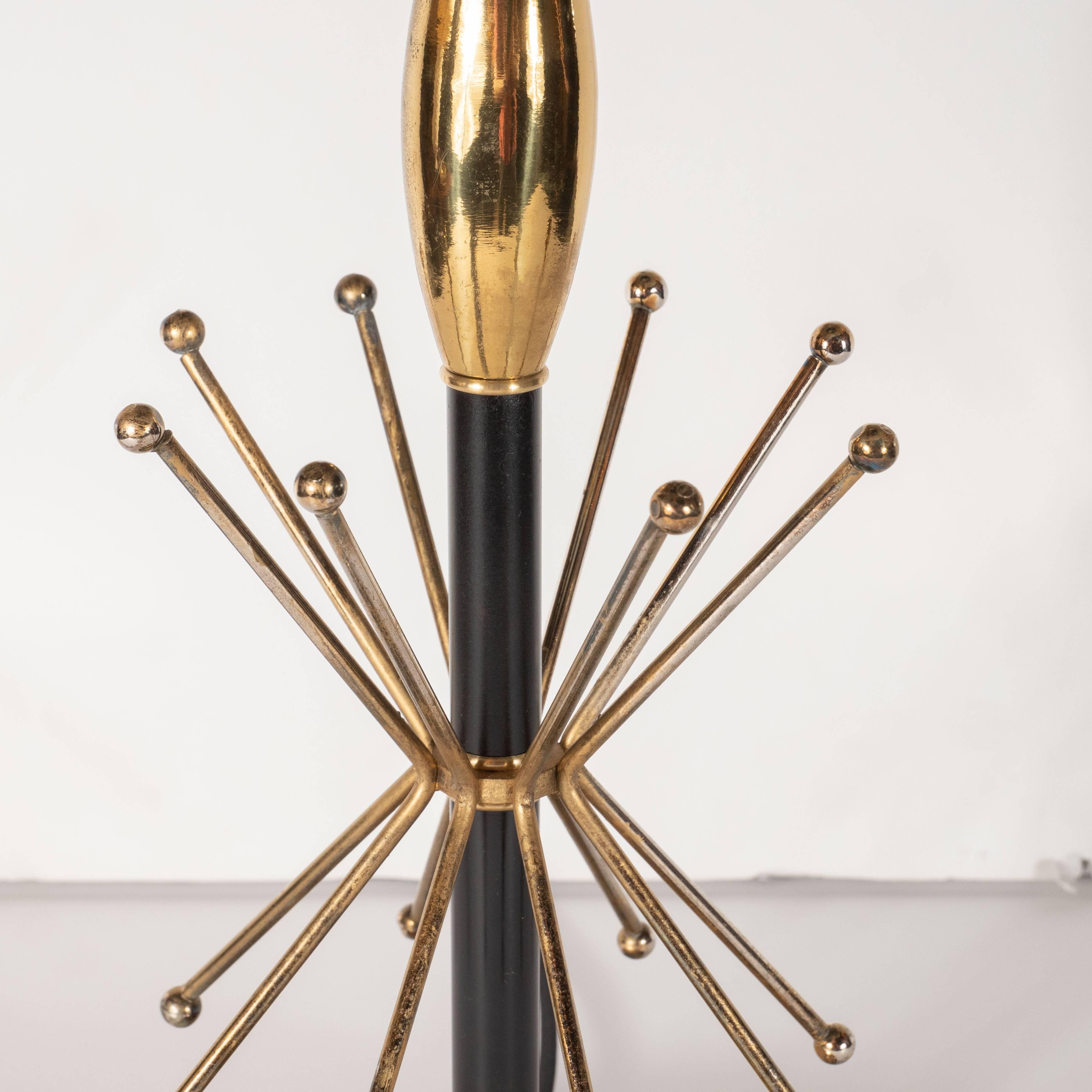 Mid-20th Century Pair of Mid-Century Modern Atomic Age Brass and Black Enamel Table Lamps