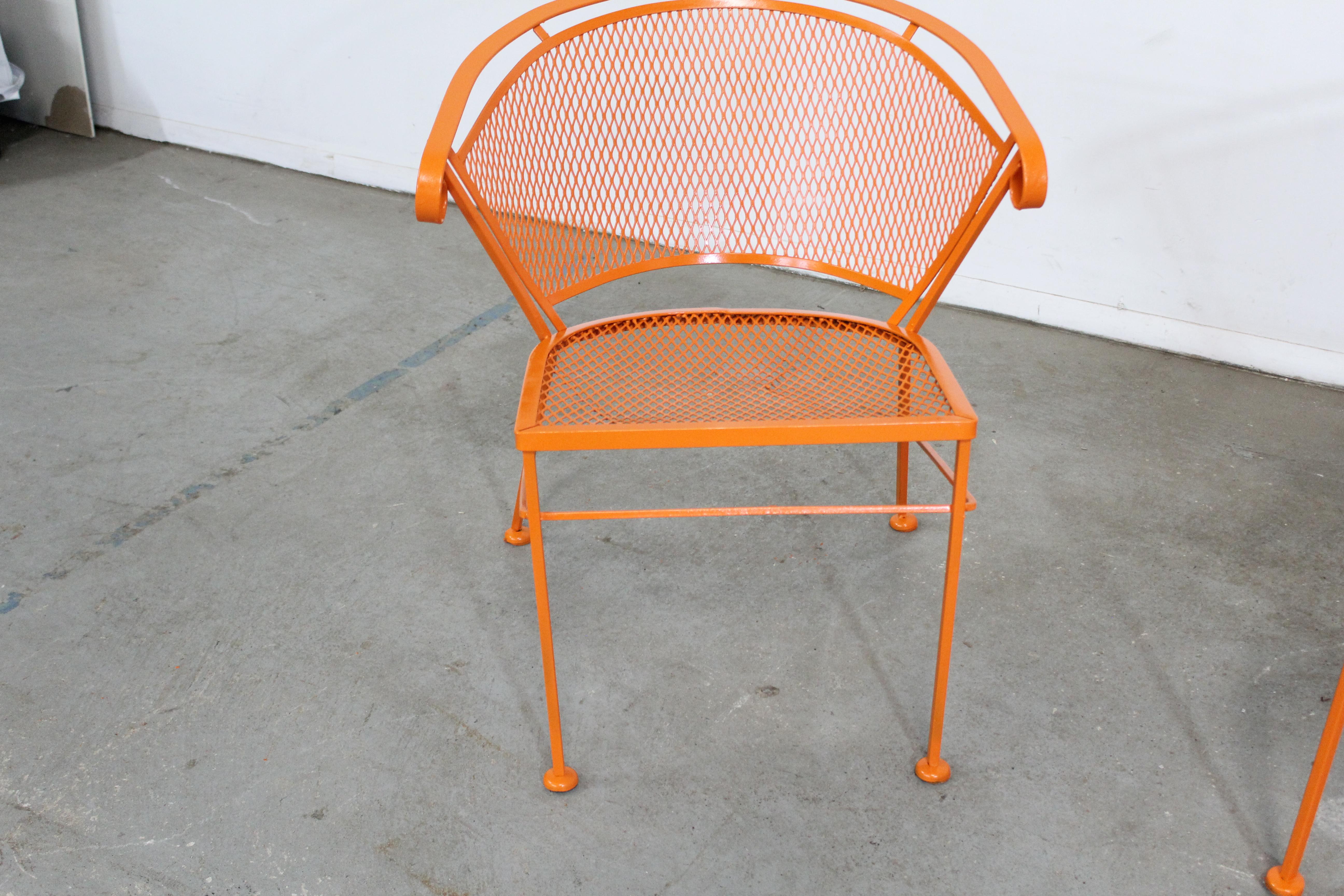 Pair of Mid-Century Modern Atomic Orange Outdoor Metal Curved Back Chairs 6