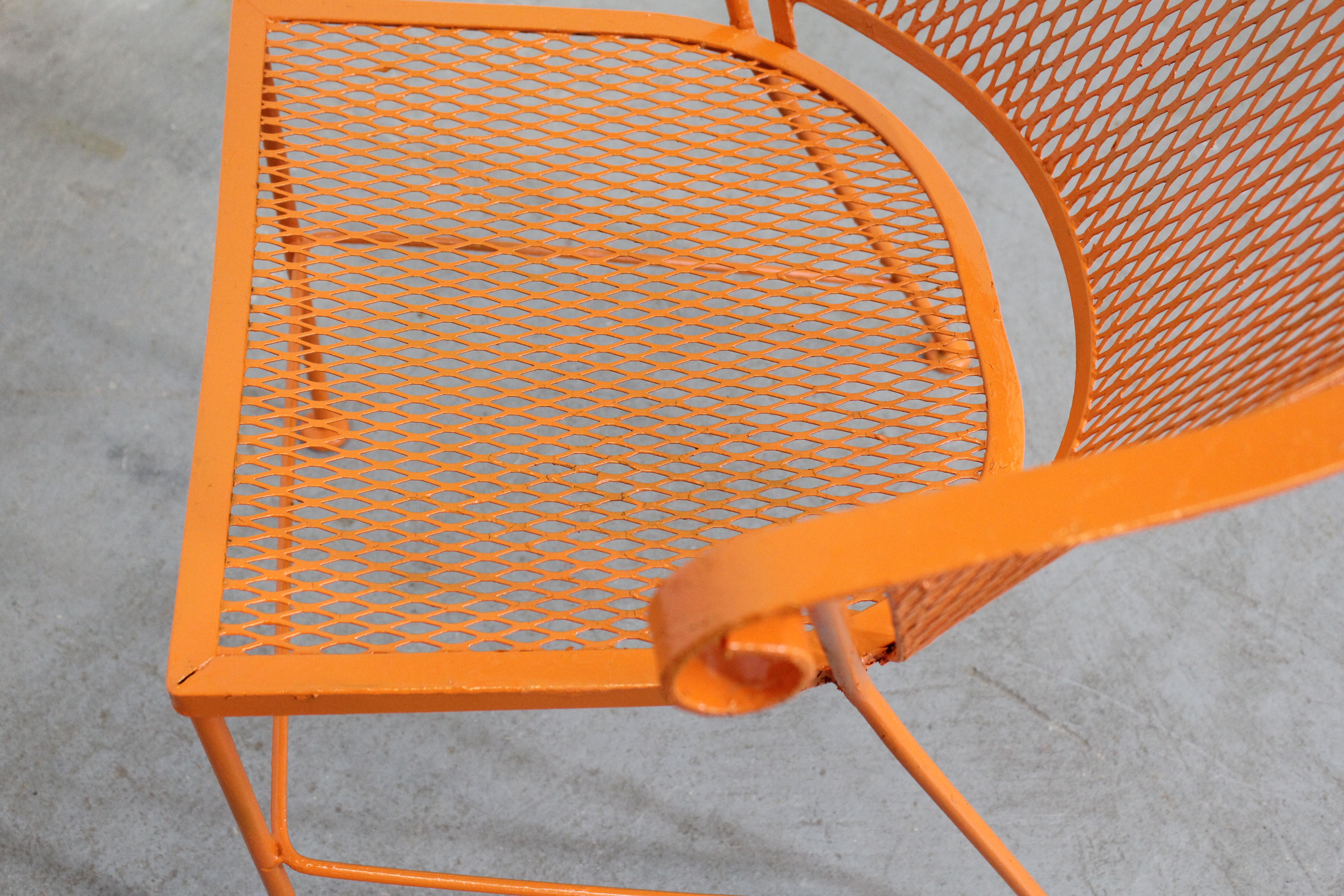 Pair of Mid-Century Modern Atomic Orange Outdoor Metal Curved Back Chairs 4