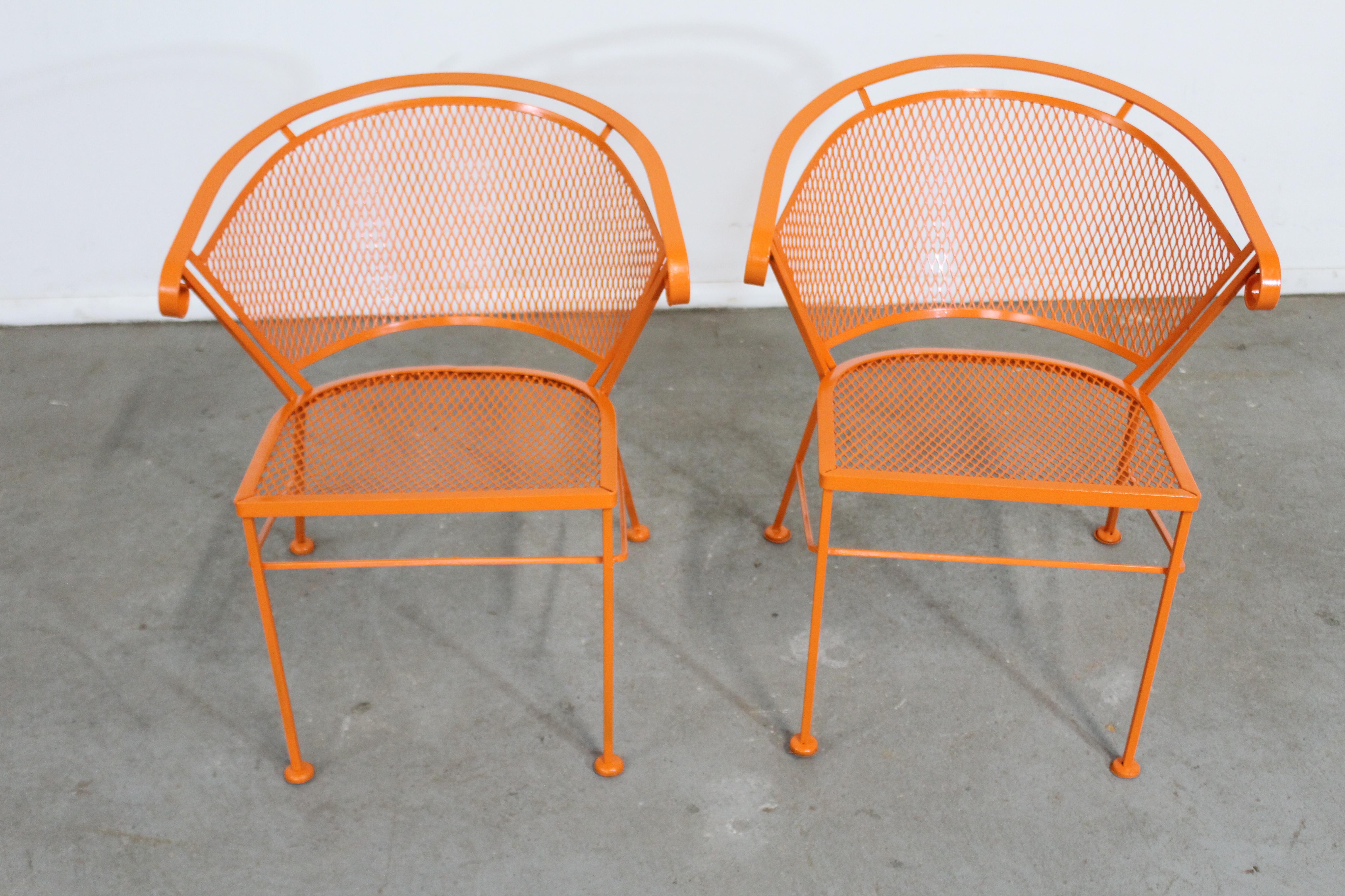 Pair of Mid-Century Modern Atomic Orange Outdoor Metal Curved Back Chairs 8