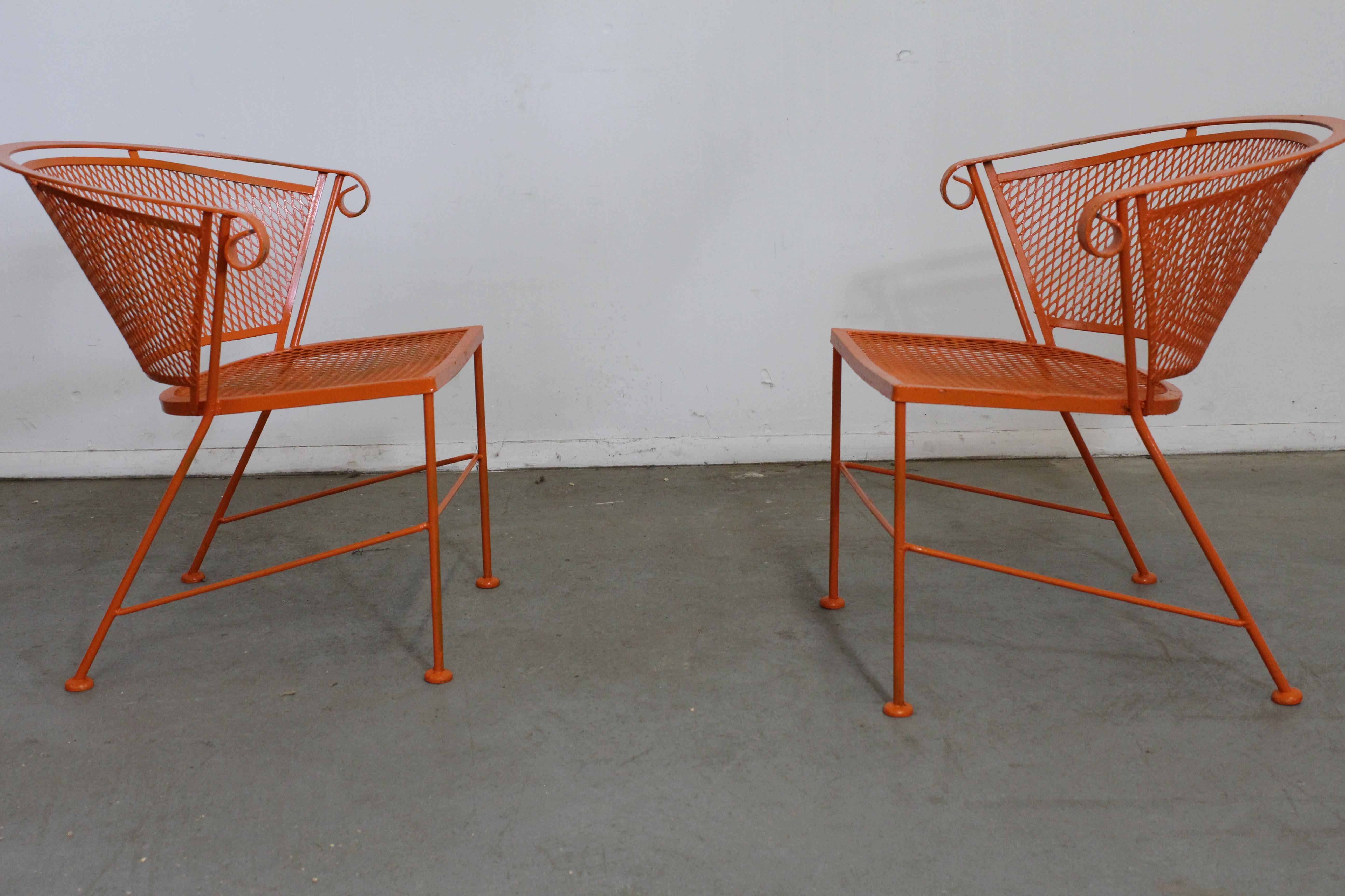 Pair of Mid-Century Modern Atomic Orange Outdoor Metal Curved Back Chairs 5