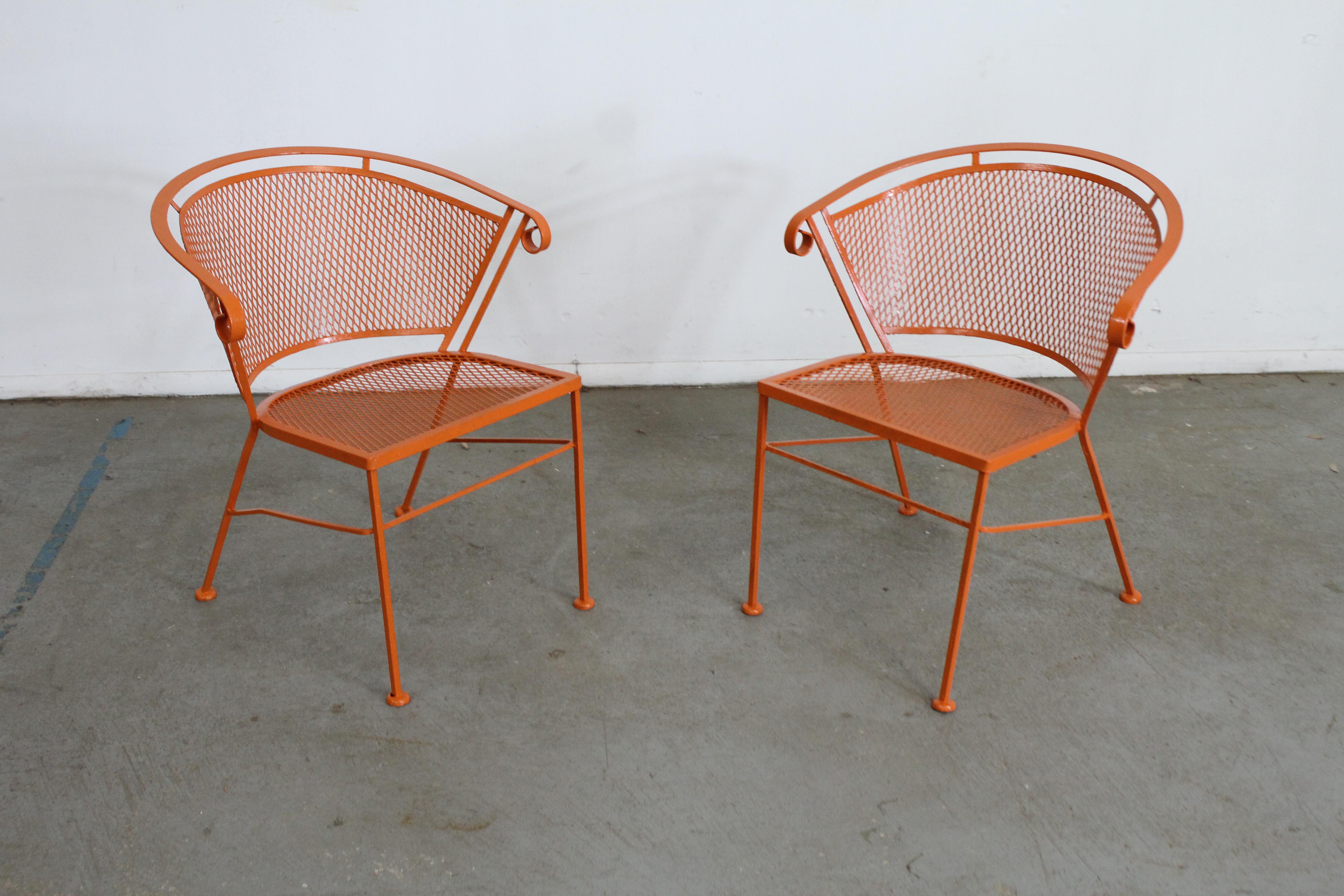 Pair of Mid-Century Modern Atomic Orange Outdoor Metal Curved Back Chairs 8