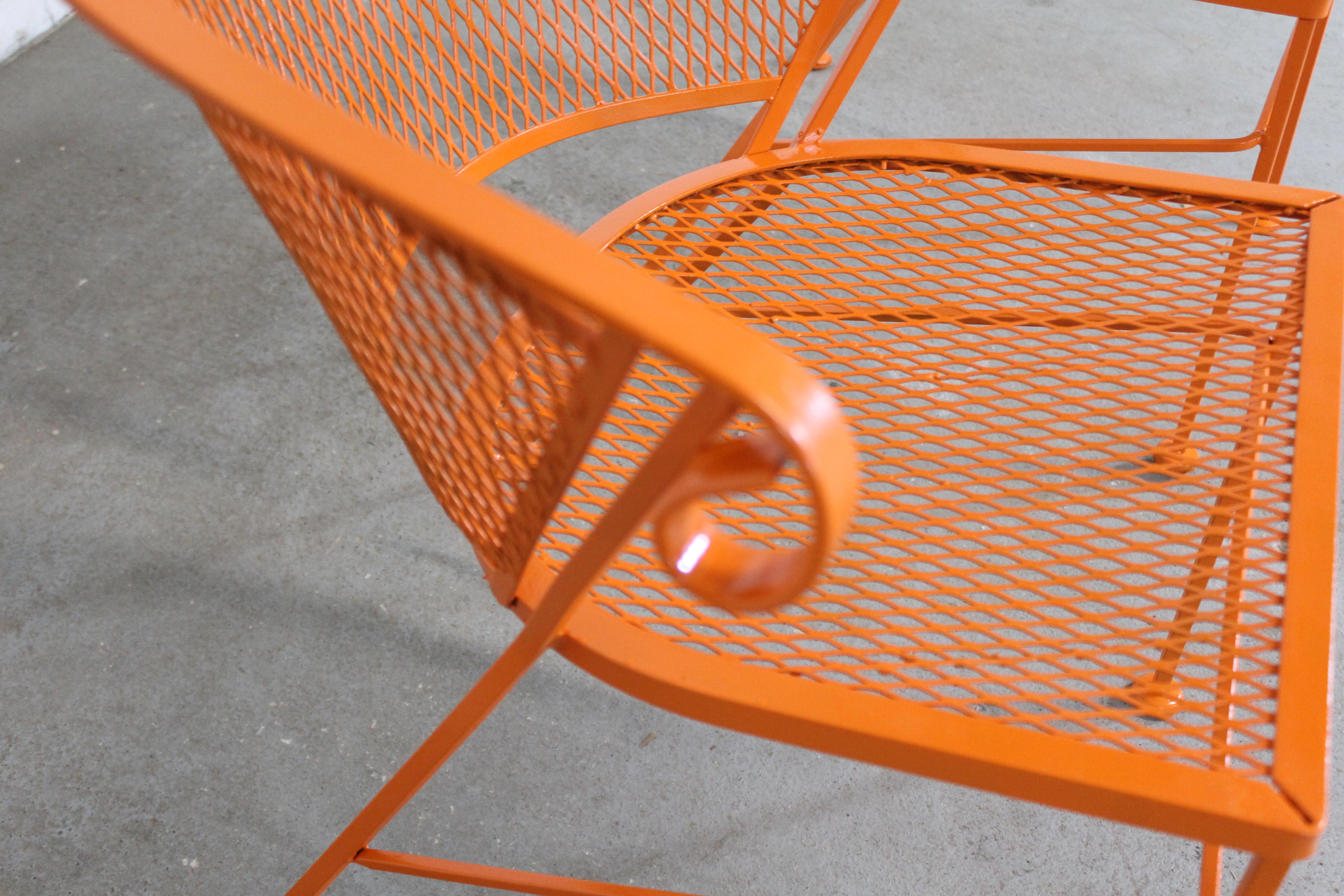 Pair of Mid-Century Modern Atomic Orange Outdoor Metal Curved Back Chairs 9