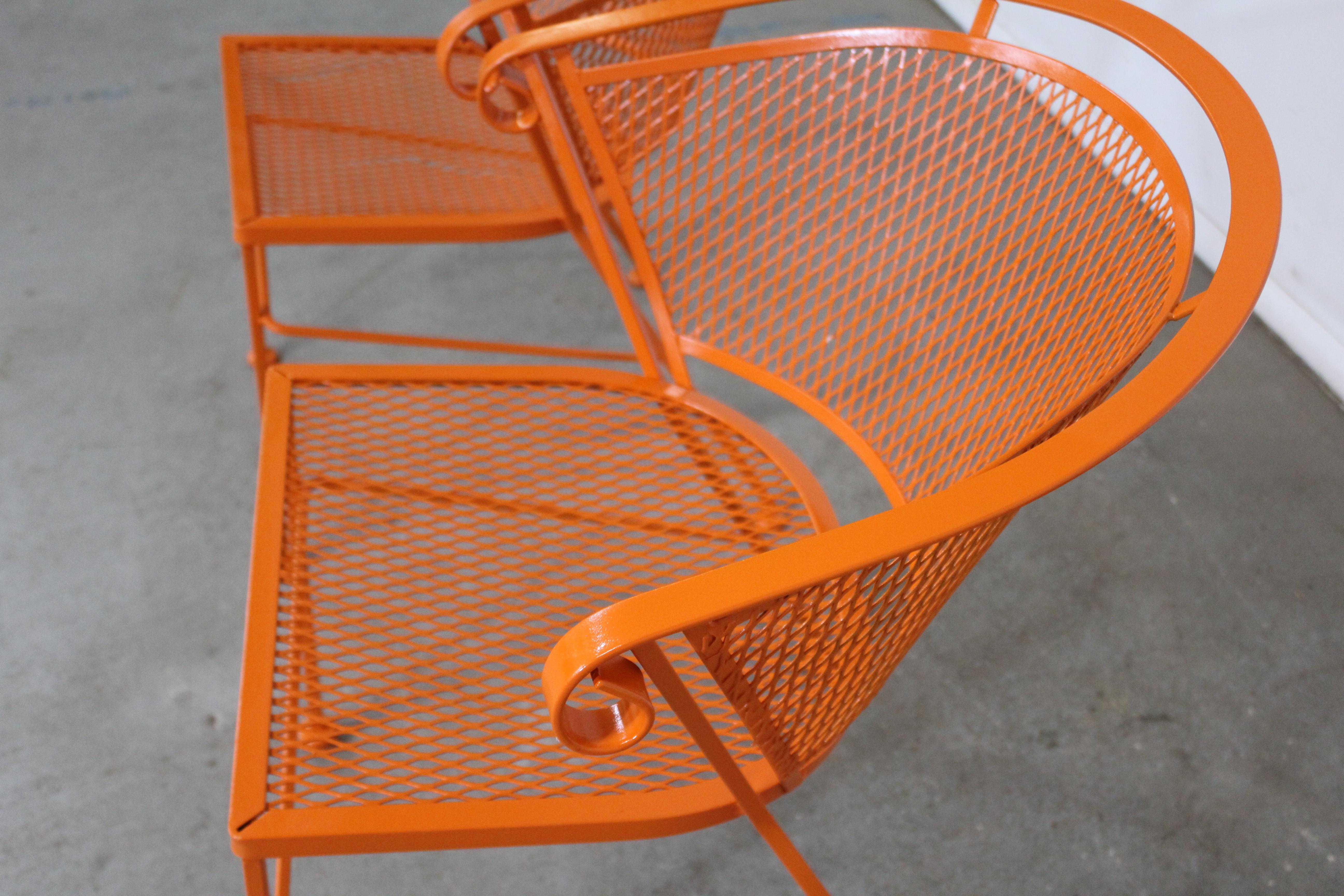 Pair of Mid-Century Modern Atomic Orange Outdoor Metal Curved Back Chairs 10