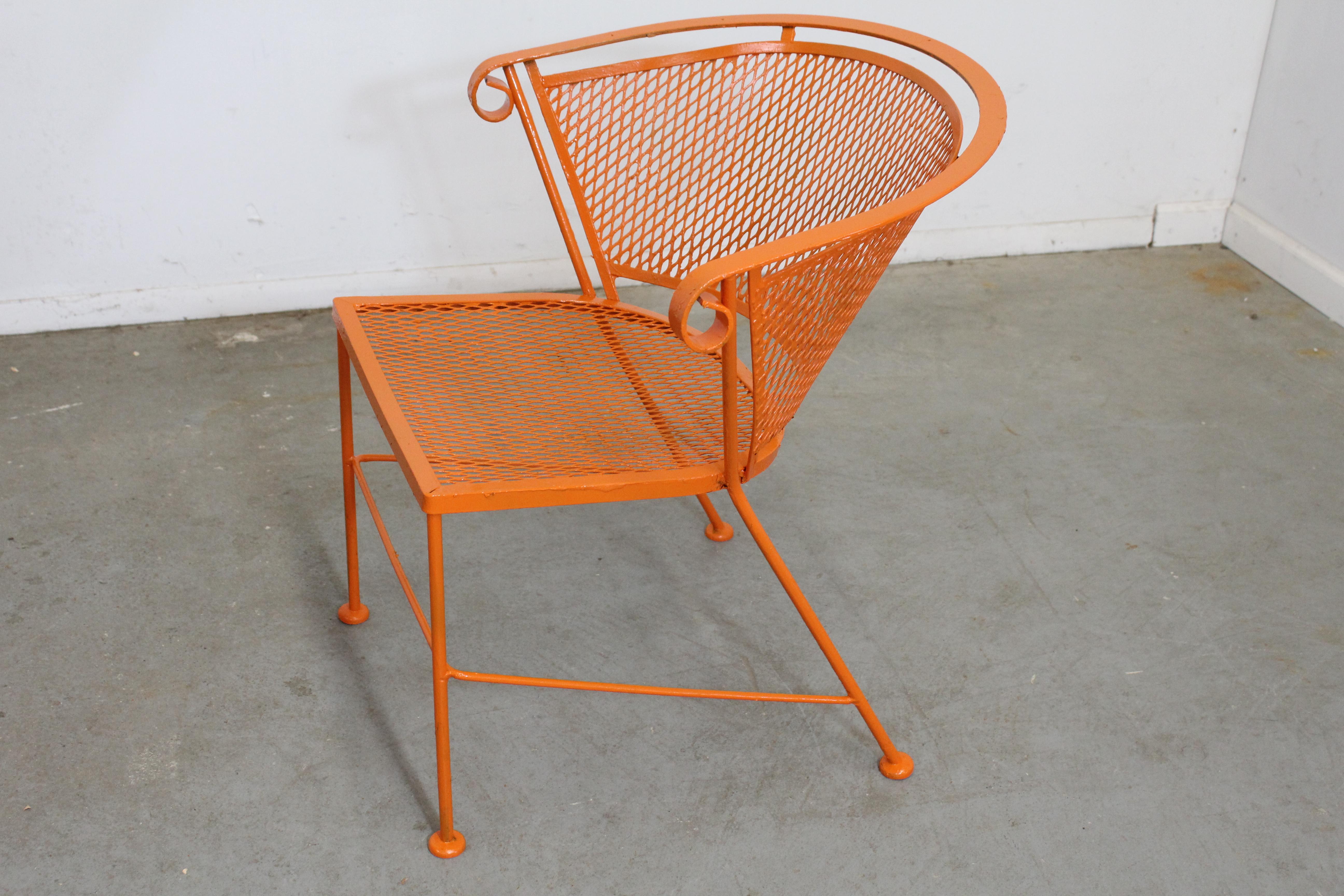 Pair of Mid-Century Modern Atomic Orange Outdoor Metal Curved Back Chairs 7