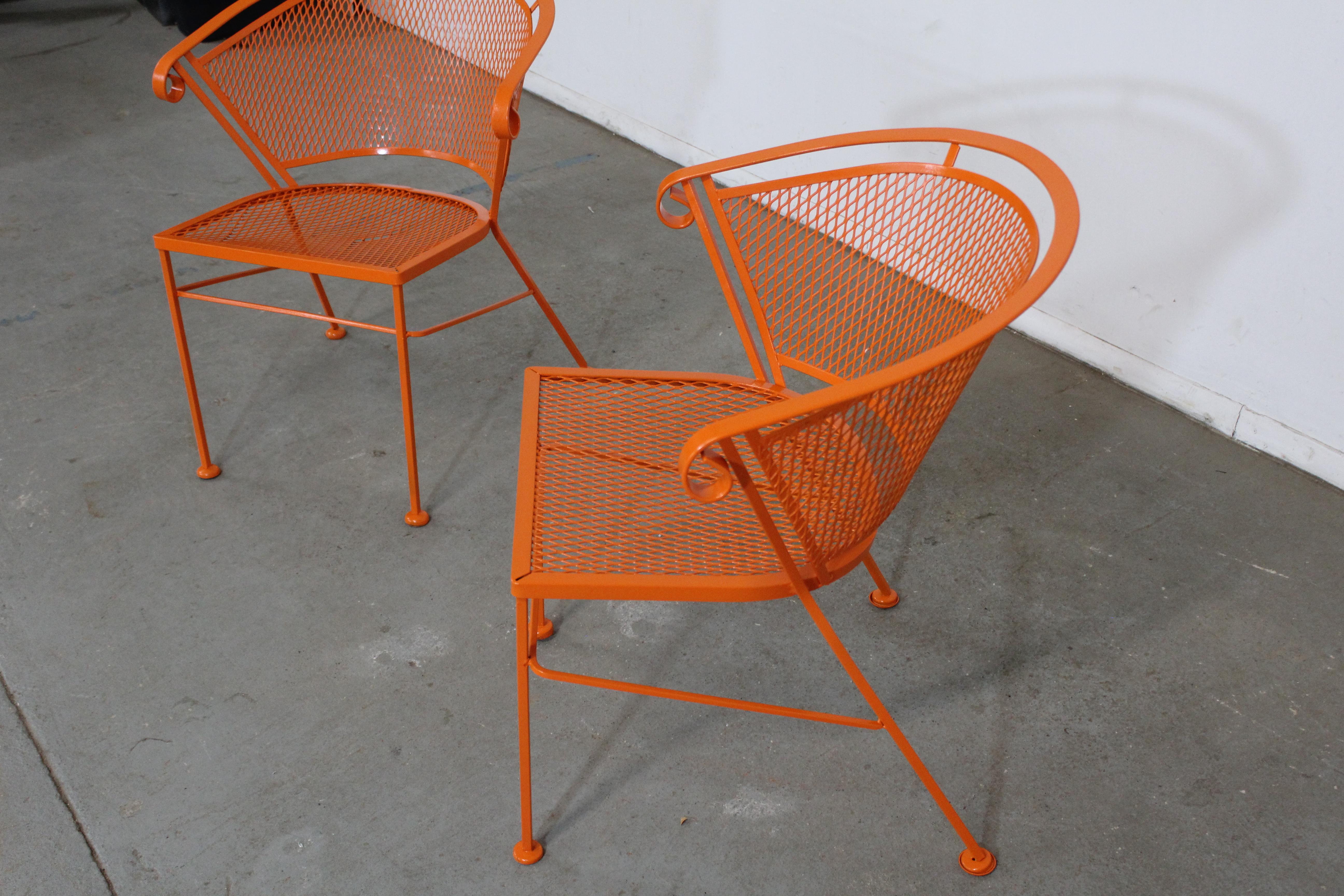 Mid-20th Century Pair of Mid-Century Modern Atomic Orange Outdoor Metal Curved Back Chairs
