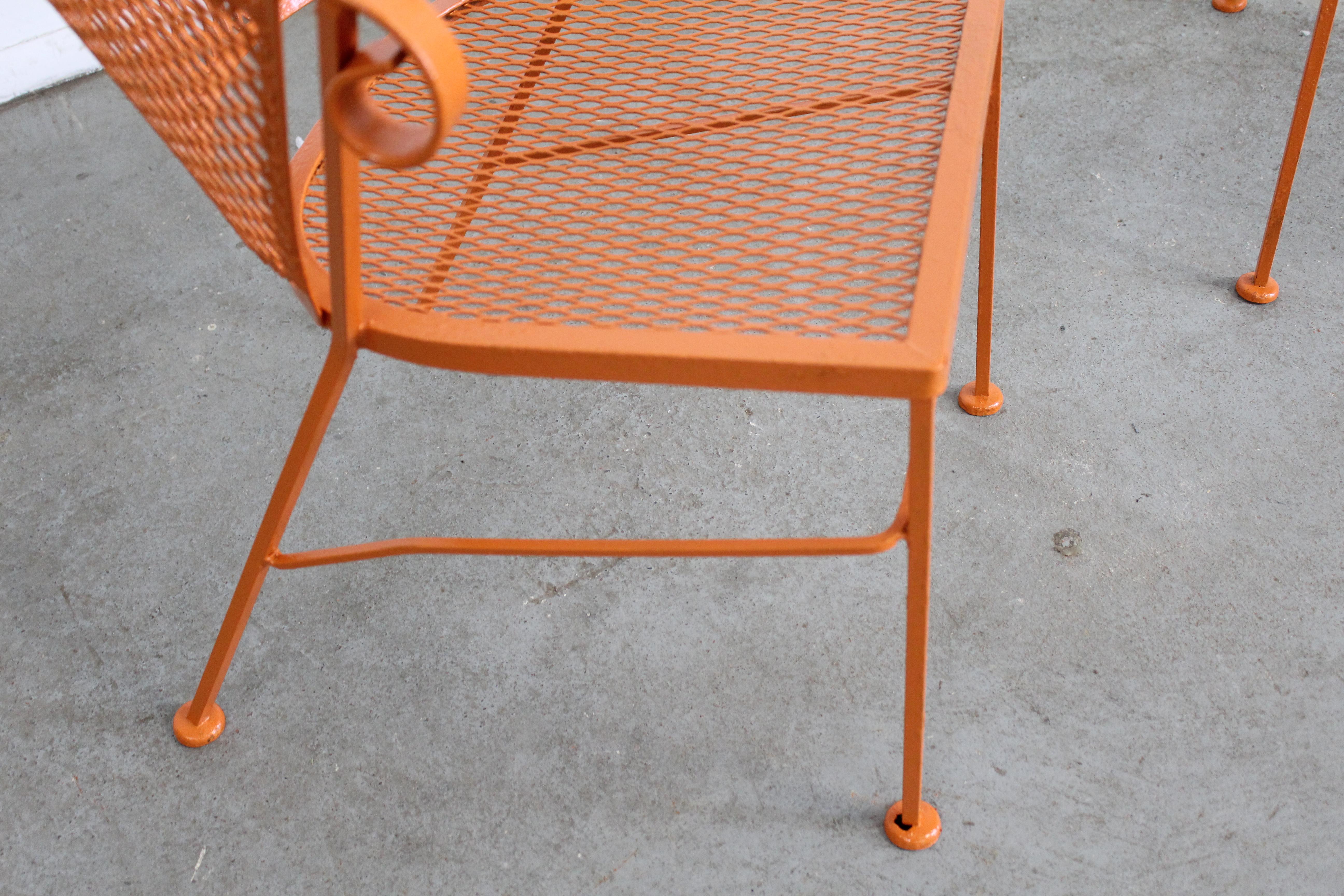 Pair of Mid-Century Modern Atomic Orange Outdoor Metal Curved Back Chairs 1