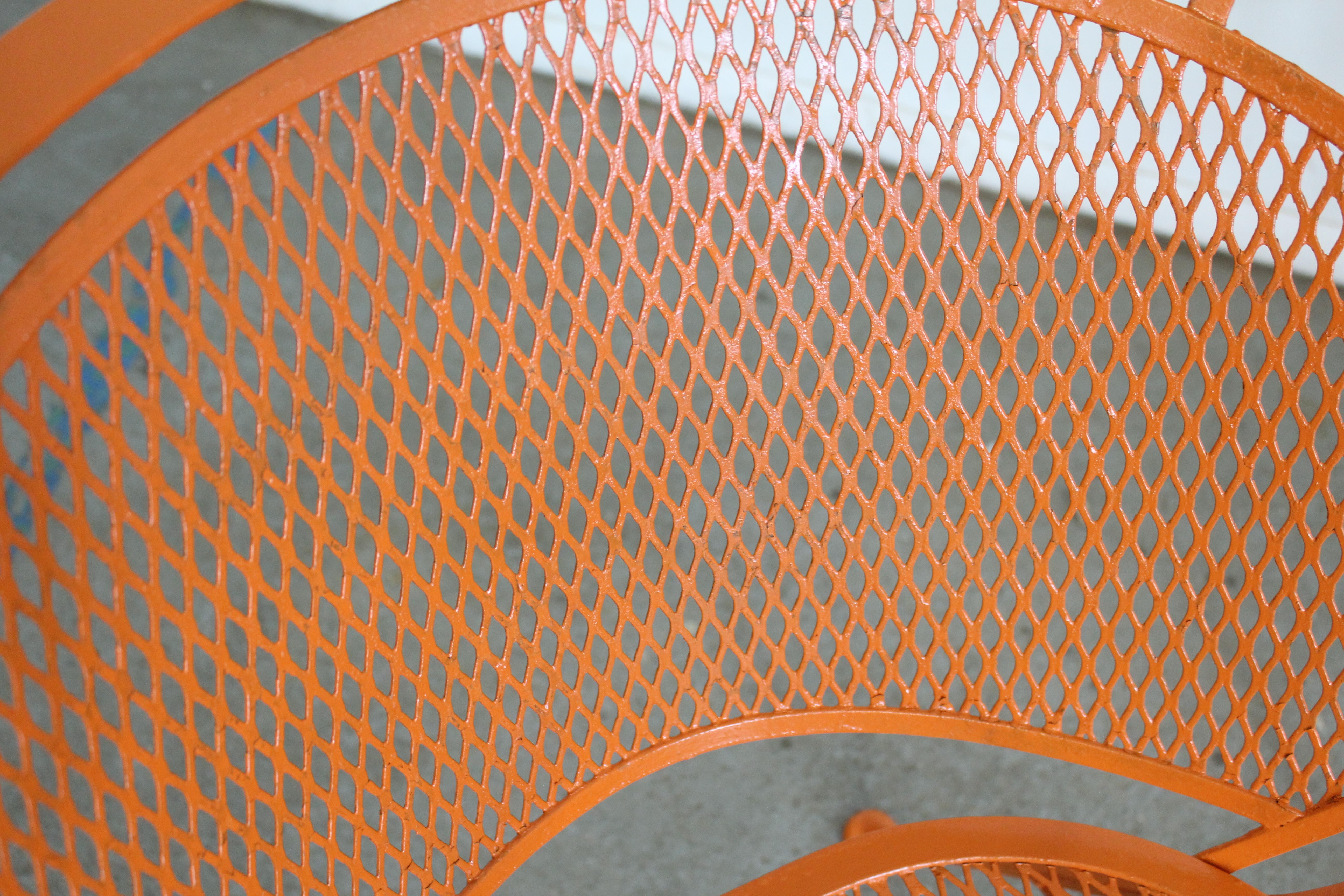 Pair of Mid-Century Modern Atomic Orange Outdoor Metal Curved Back Chairs 2