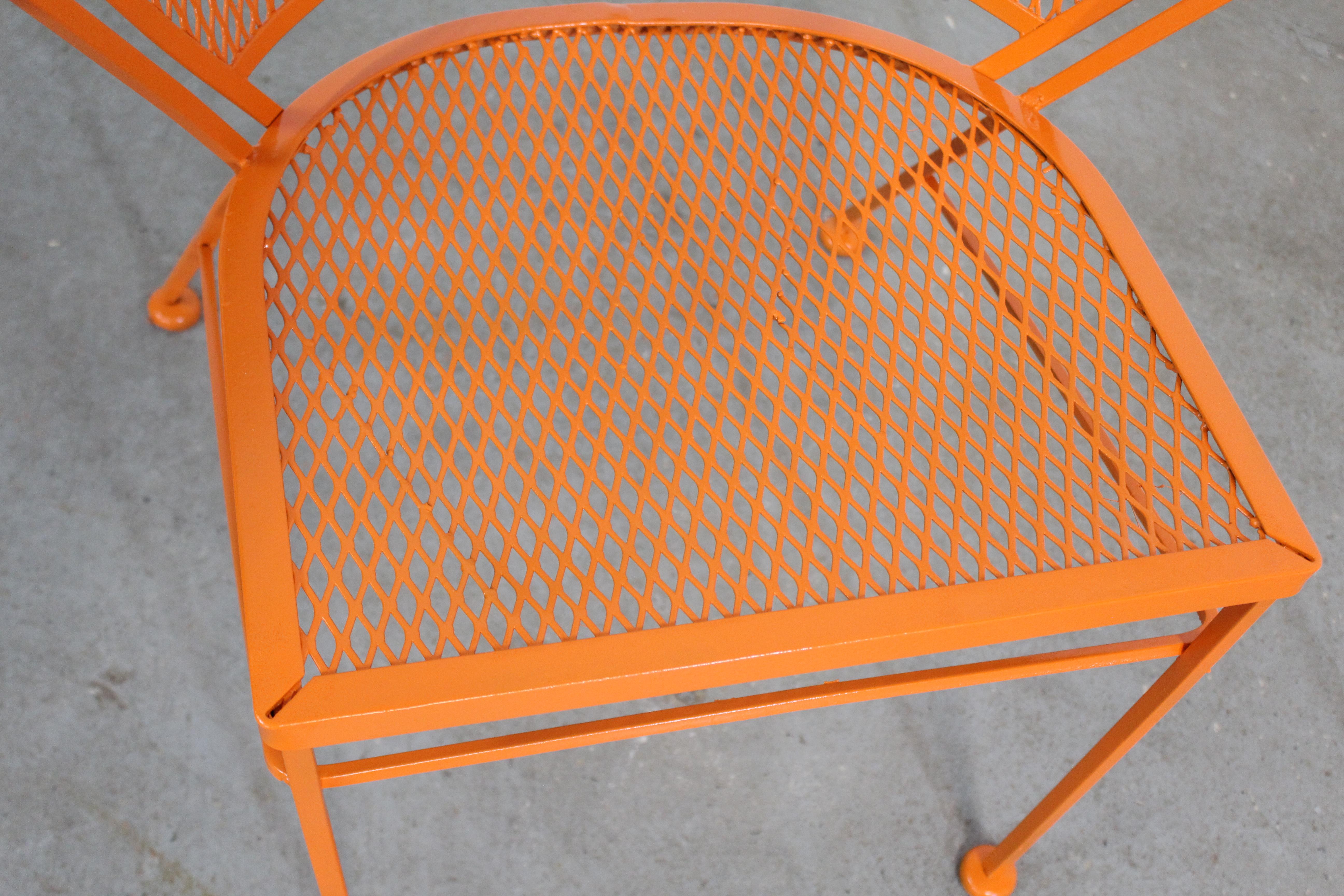 Pair of Mid-Century Modern Atomic Orange Outdoor Metal Curved Back Chairs 3