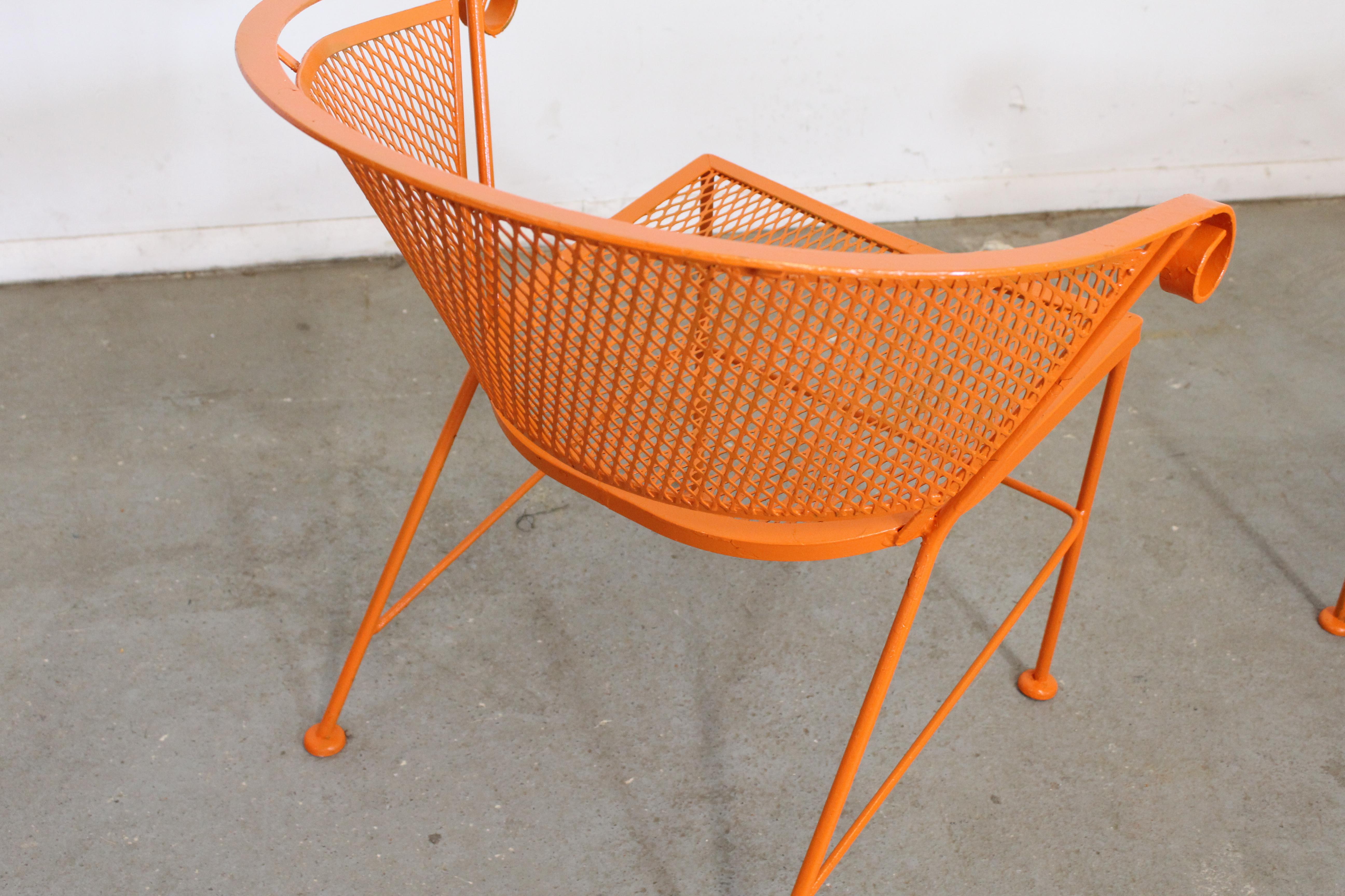 Pair of Mid-Century Modern Atomic Orange Outdoor Metal Curved Back Chairs 1
