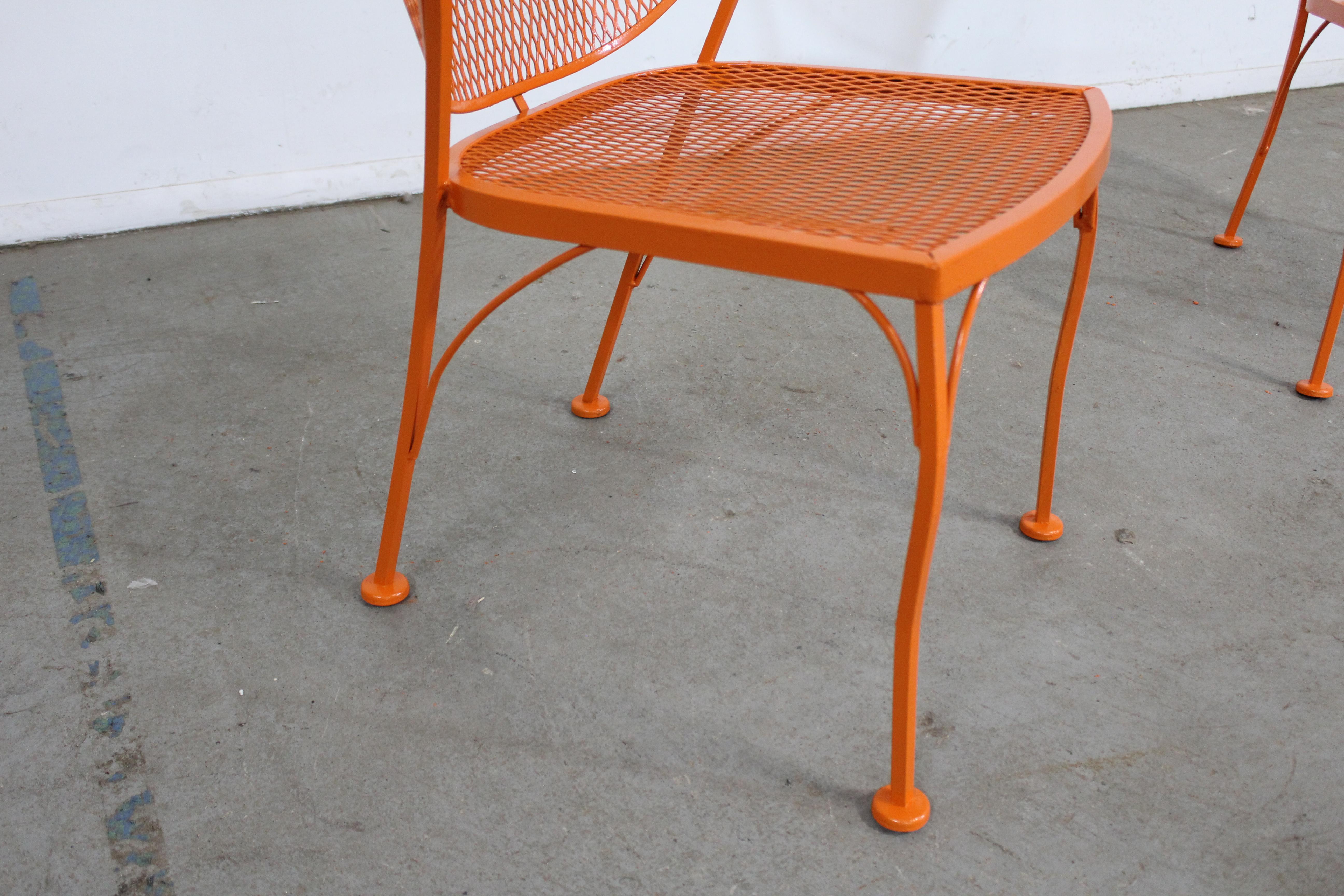 Pair of Mid-Century Modern Atomic Orange Outdoor Metal Curved Back Chairs Set B For Sale 3