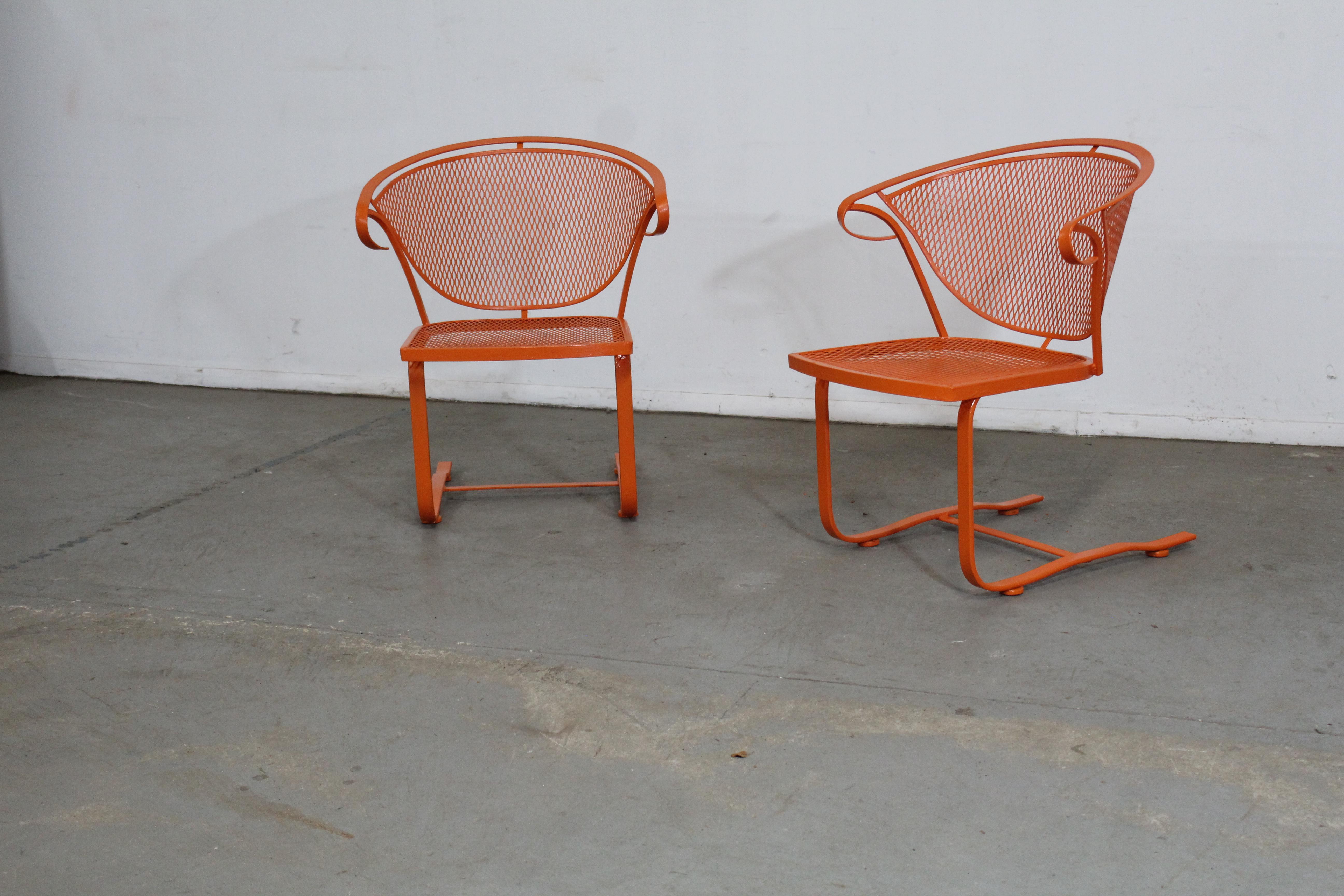 Pair of Mid-Century Modern Atomic Orange Salterini Style Outdoor Metal Curved Ba For Sale 10