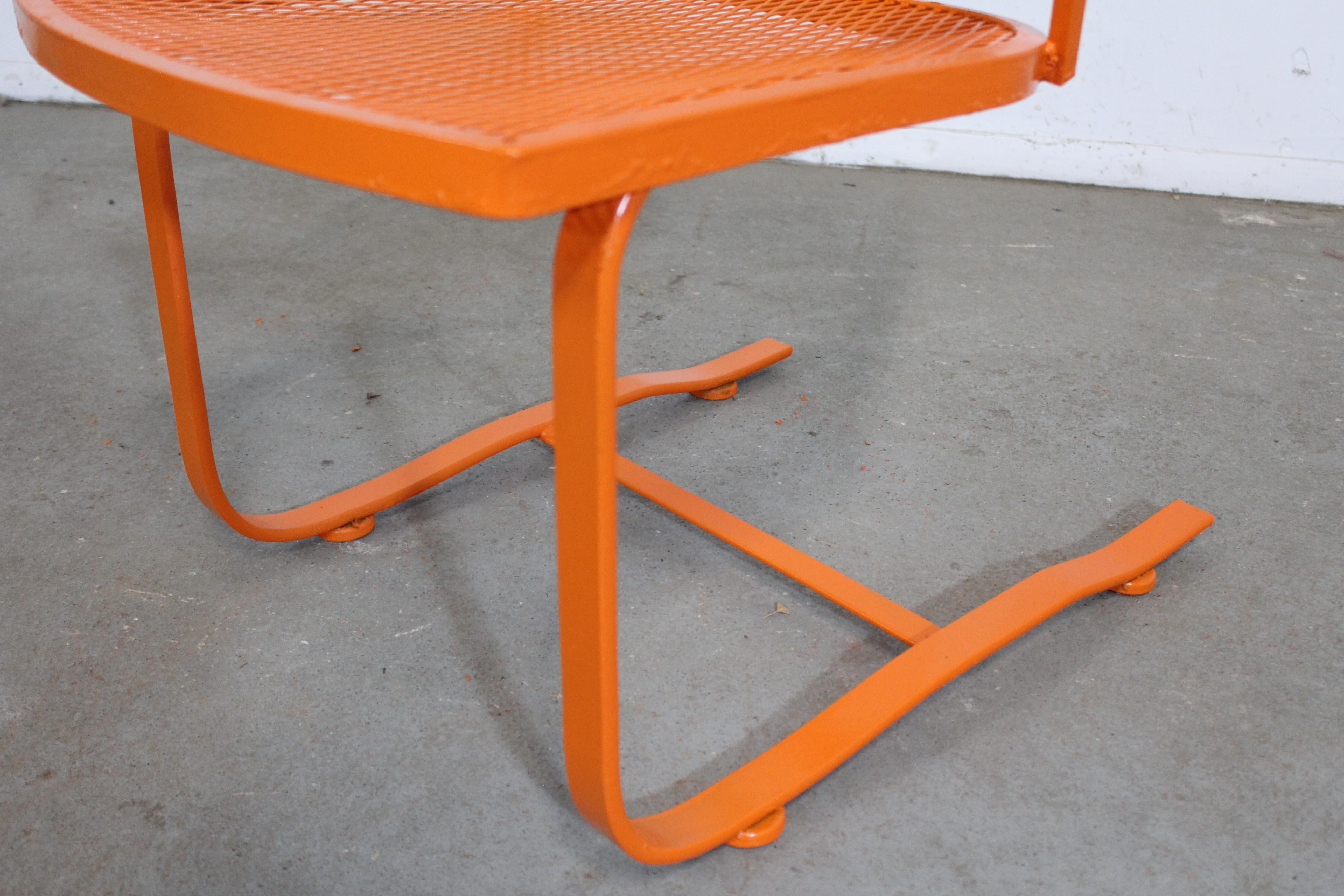 Pair of Mid-Century Modern Atomic Orange Salterini Style Outdoor Metal Curved Ba For Sale 4