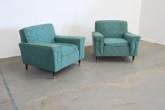 Pair of Mid-Century Modern Atomic Teal Kroehler Pencil Leg Club Chairs