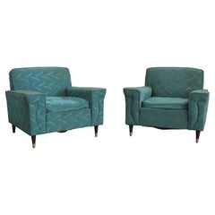 Pair of Mid-Century Modern Atomic Teal Kroehler Pencil Leg Club Chairs