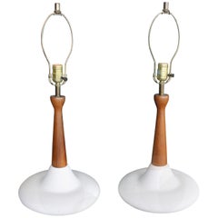 Pair of Mid-Century Modern Atomic Walnut Pottery Table Lamps