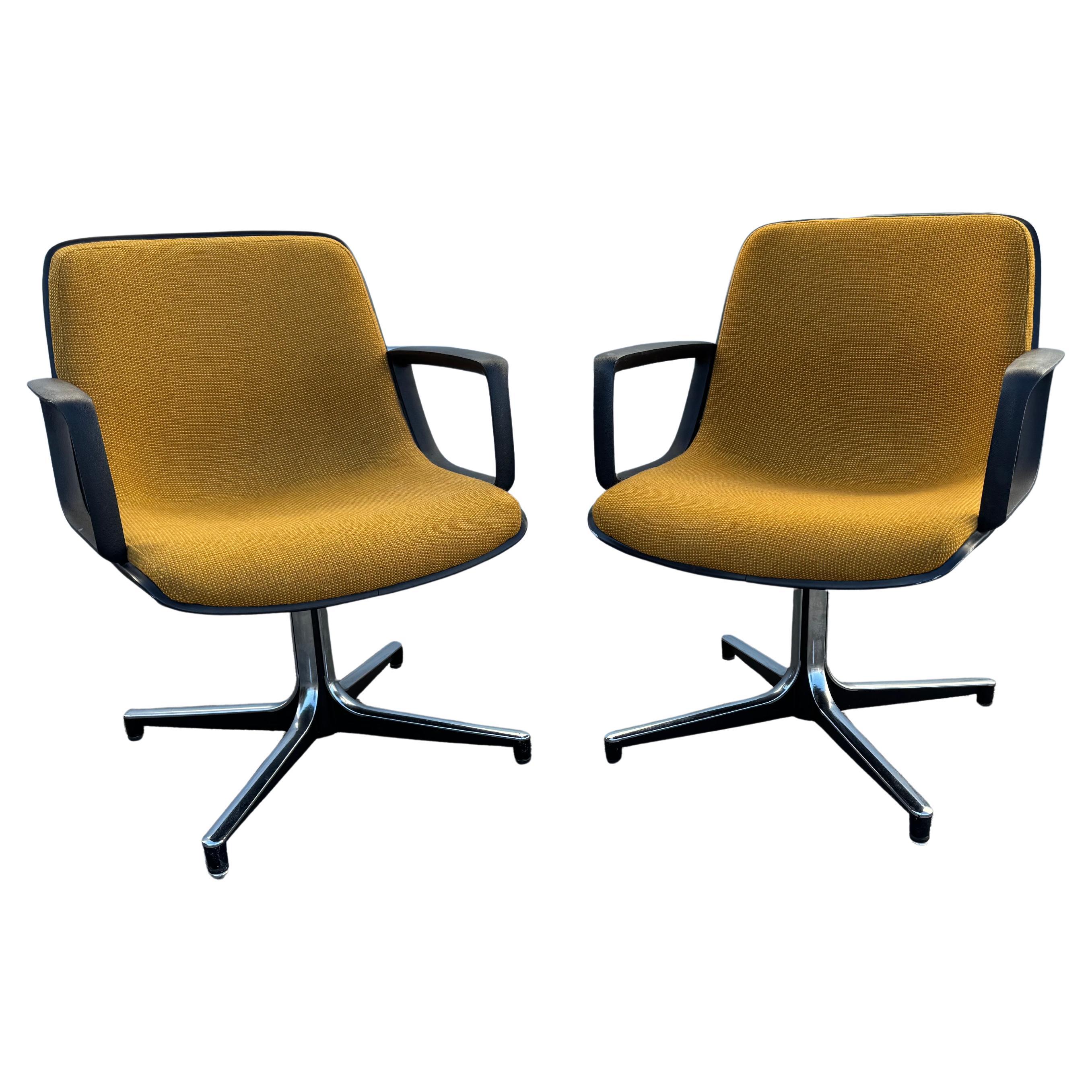 Pair of Mid-Century Modern Atomic Yellow Chrome Open Arm Chairs