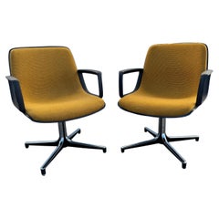 Pair of Mid-Century Modern Atomic Yellow Chrome Open Arm Chairs