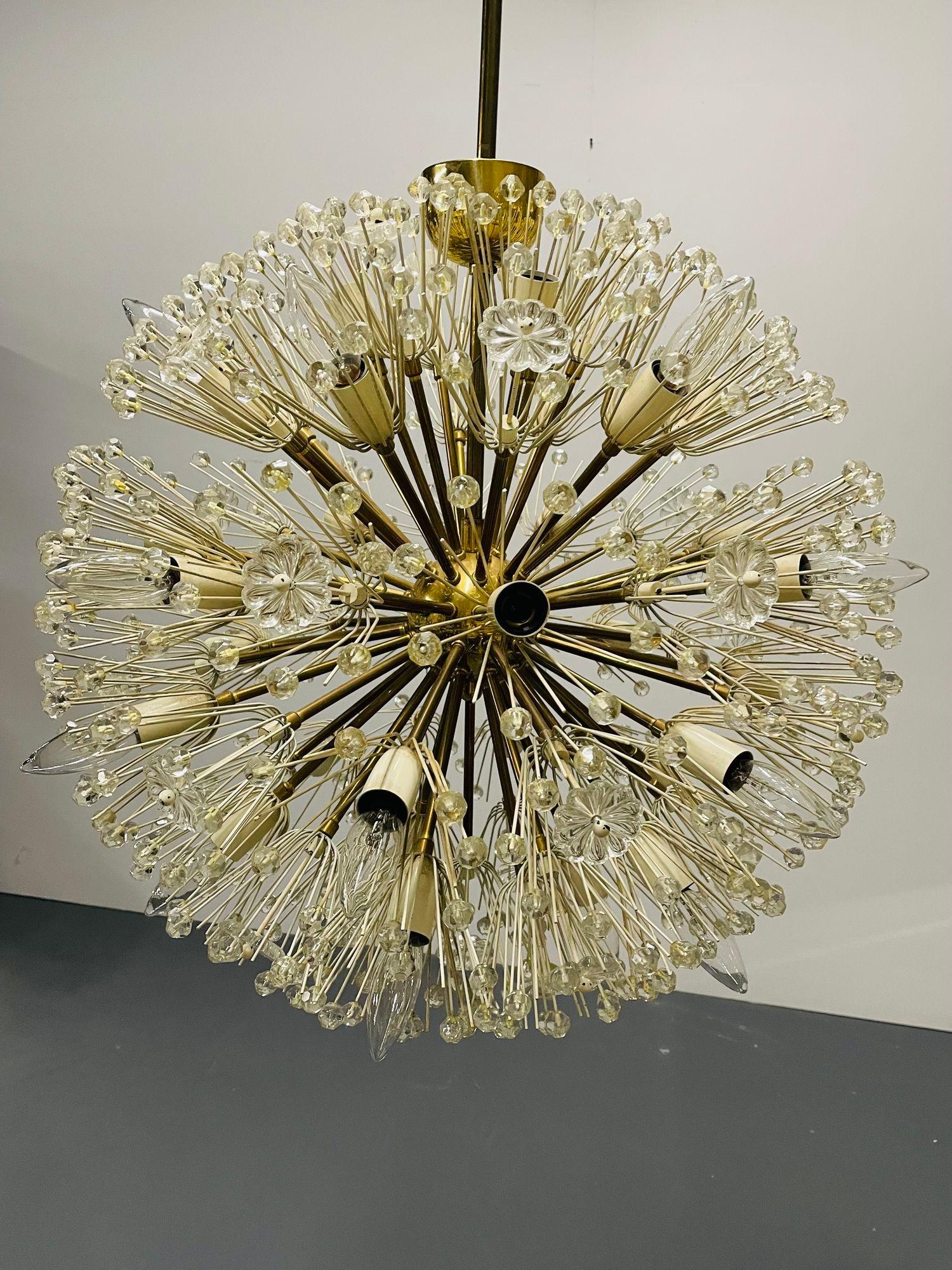 Mid-20th Century Pair of Mid-Century Modern Austrian Circular Chandeliers, Brass and Glass, 1960s For Sale