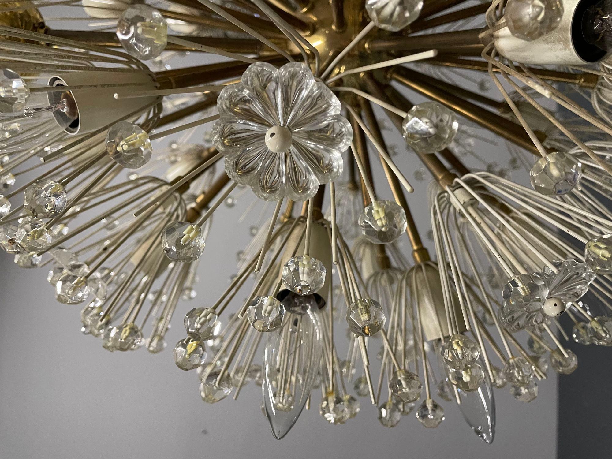 Pair of Mid-Century Modern Austrian Circular Chandeliers, Brass and Glass, 1960s For Sale 3