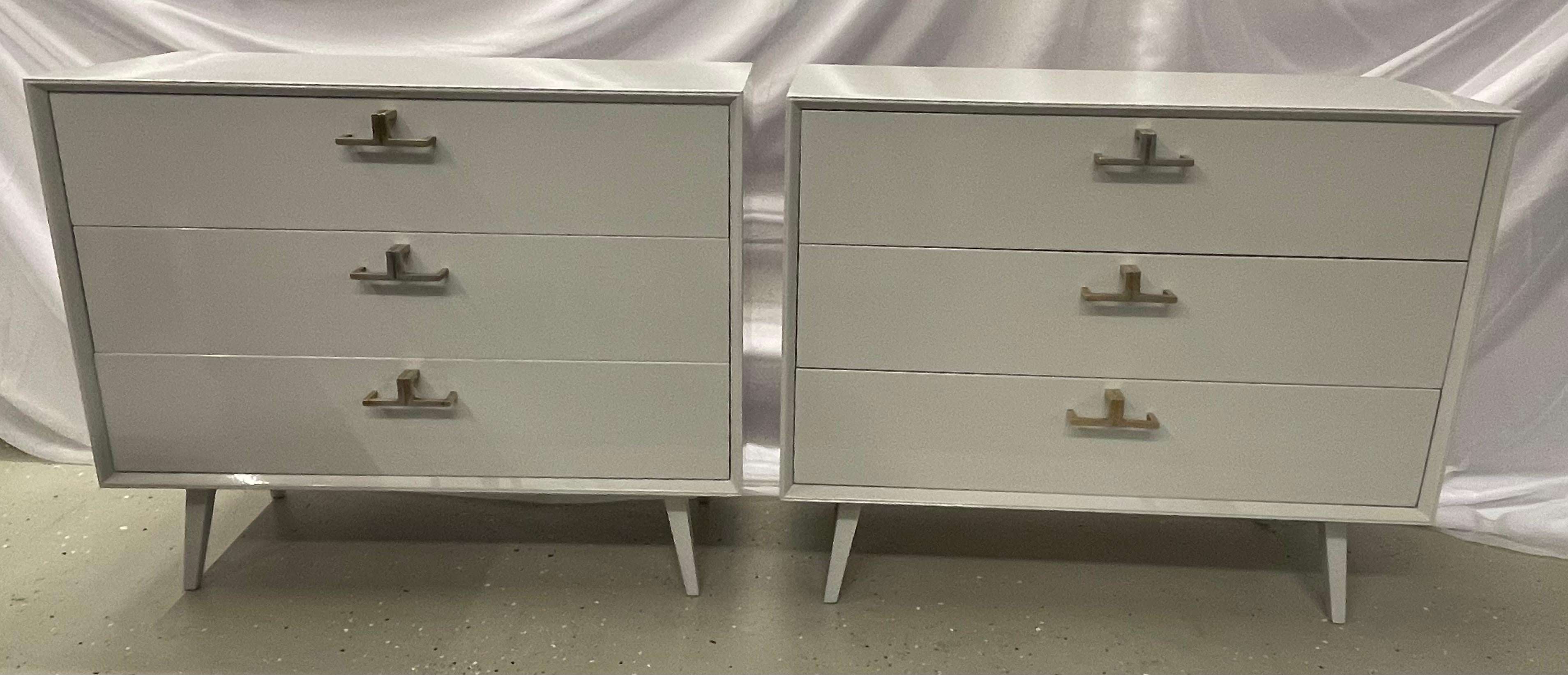 Late 20th Century Pair of Mid-Century Modern Bachelor Chests, Commodes, Dressers, Grey Lacquer