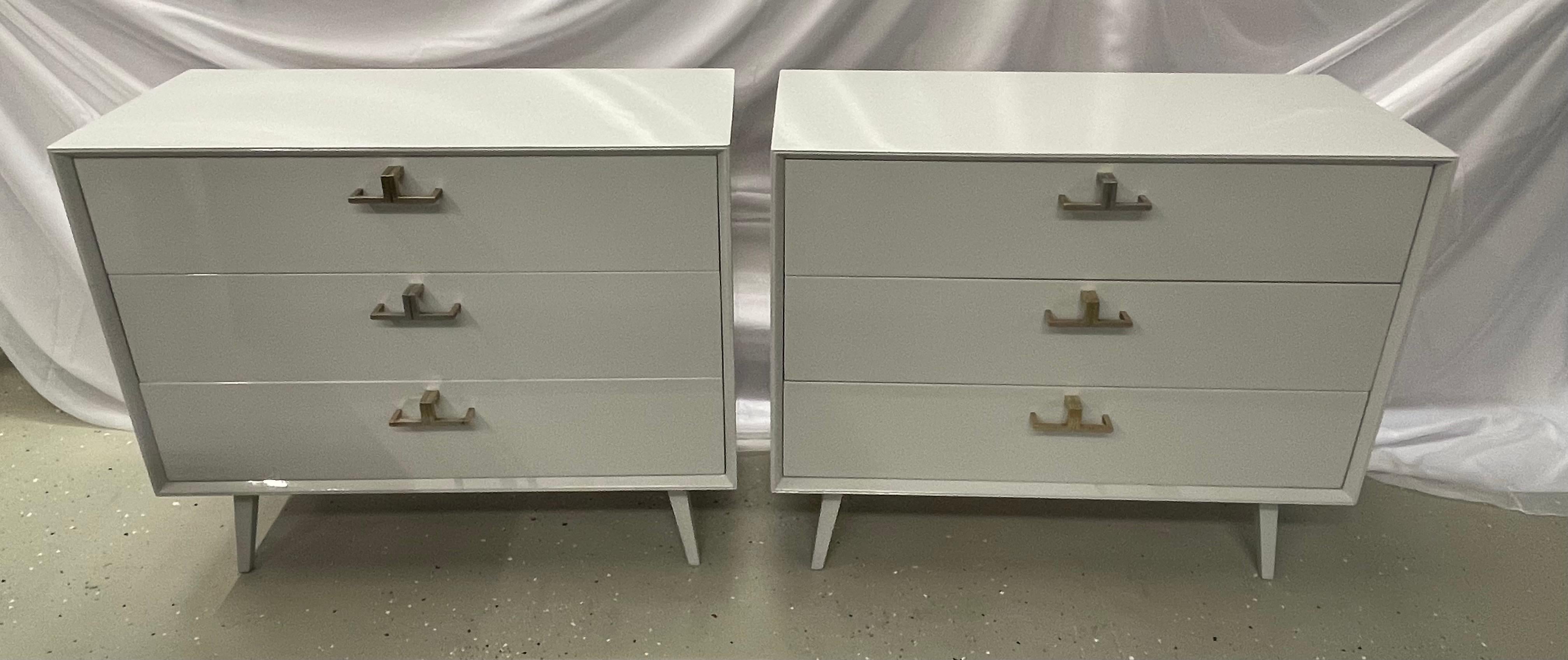 Pair of Mid-Century Modern Bachelor Chests, Commodes, Dressers, Grey Lacquer 1