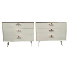 Pair of Mid-Century Modern Bachelor Chests, Commodes, Dressers, Grey Lacquer