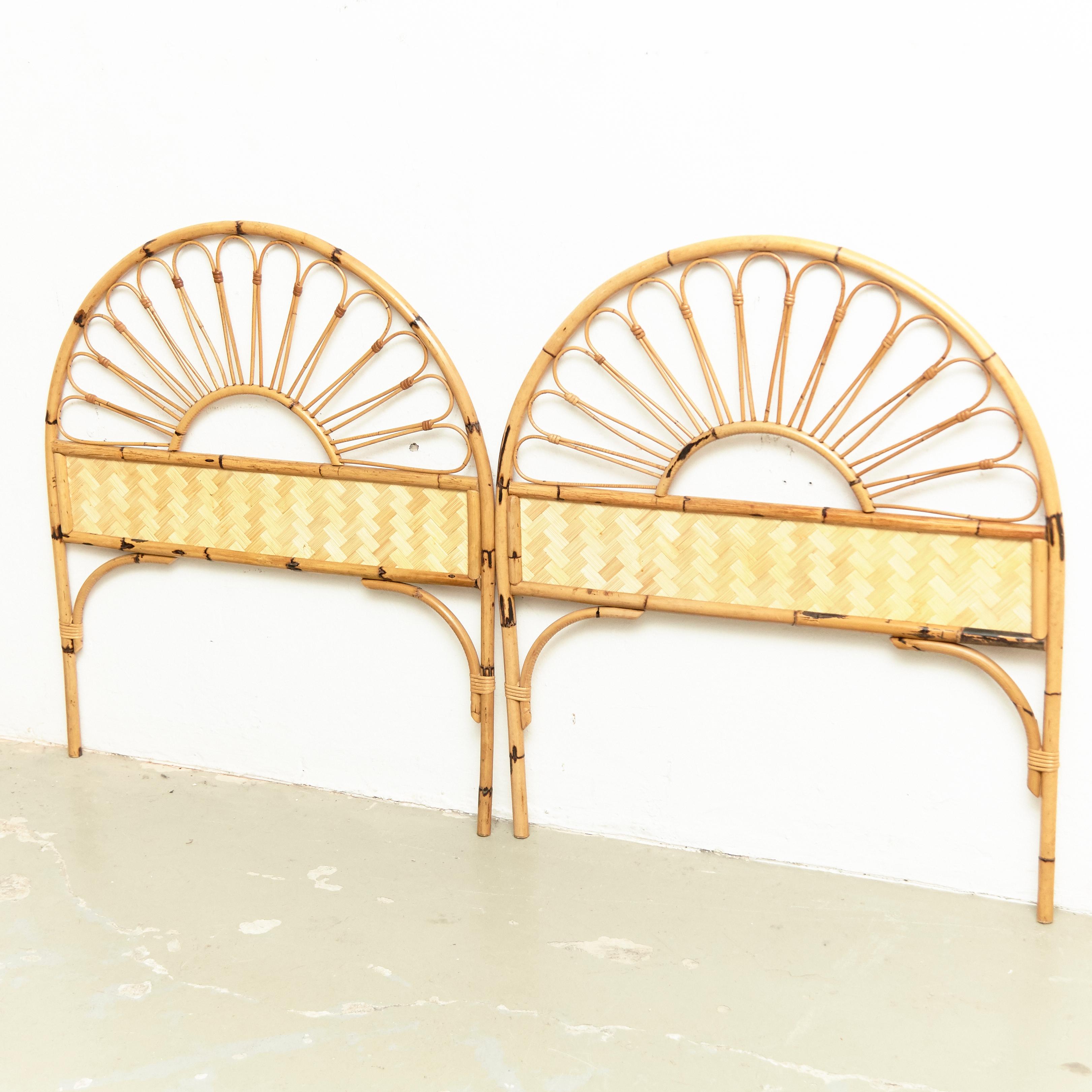 Pair of Mid-Century Modern Bamboo and Rattan Headboard Handcrafted French, 1960 In Good Condition In Barcelona, Barcelona