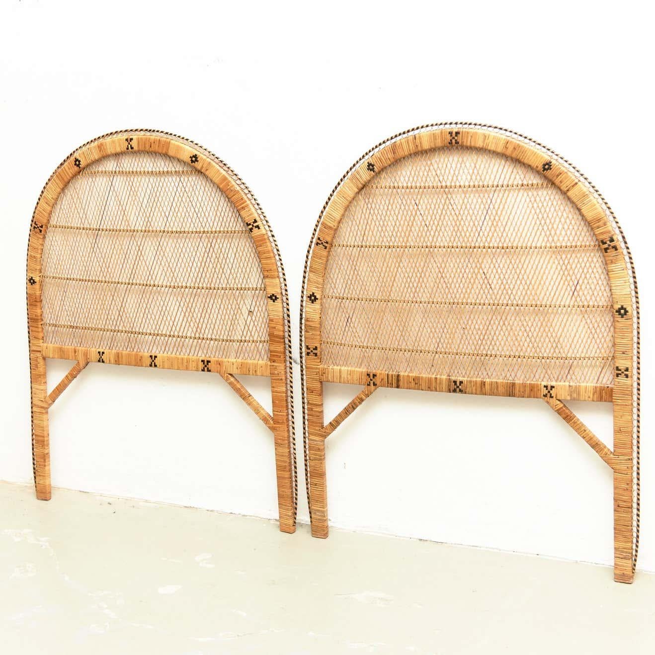 Spanish Pair of Mid-Century Modern Bamboo and Rattan Headboard Handcrafted French, 1960