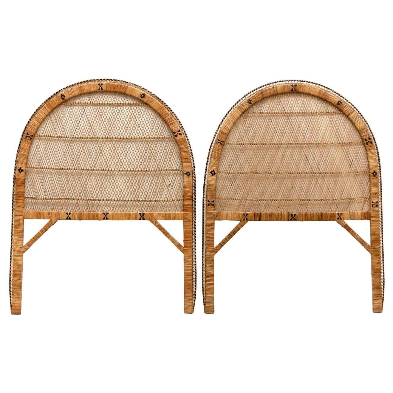 Pair of Mid-Century Modern Bamboo and Rattan Headboard Handcrafted French, 1960 3