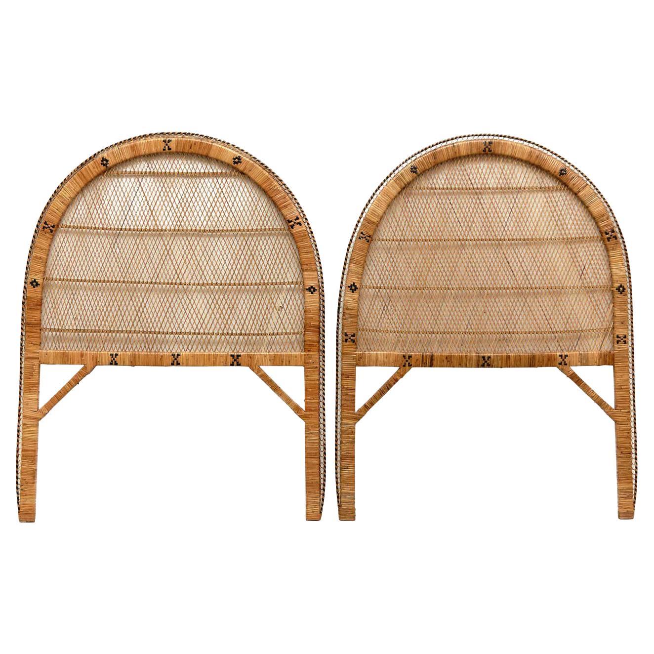 Pair of Mid-Century Modern Bamboo and Rattan Headboard Handcrafted French, 1960