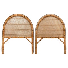 Pair of Mid-Century Modern Bamboo and Rattan Headboard Handcrafted French, 1960