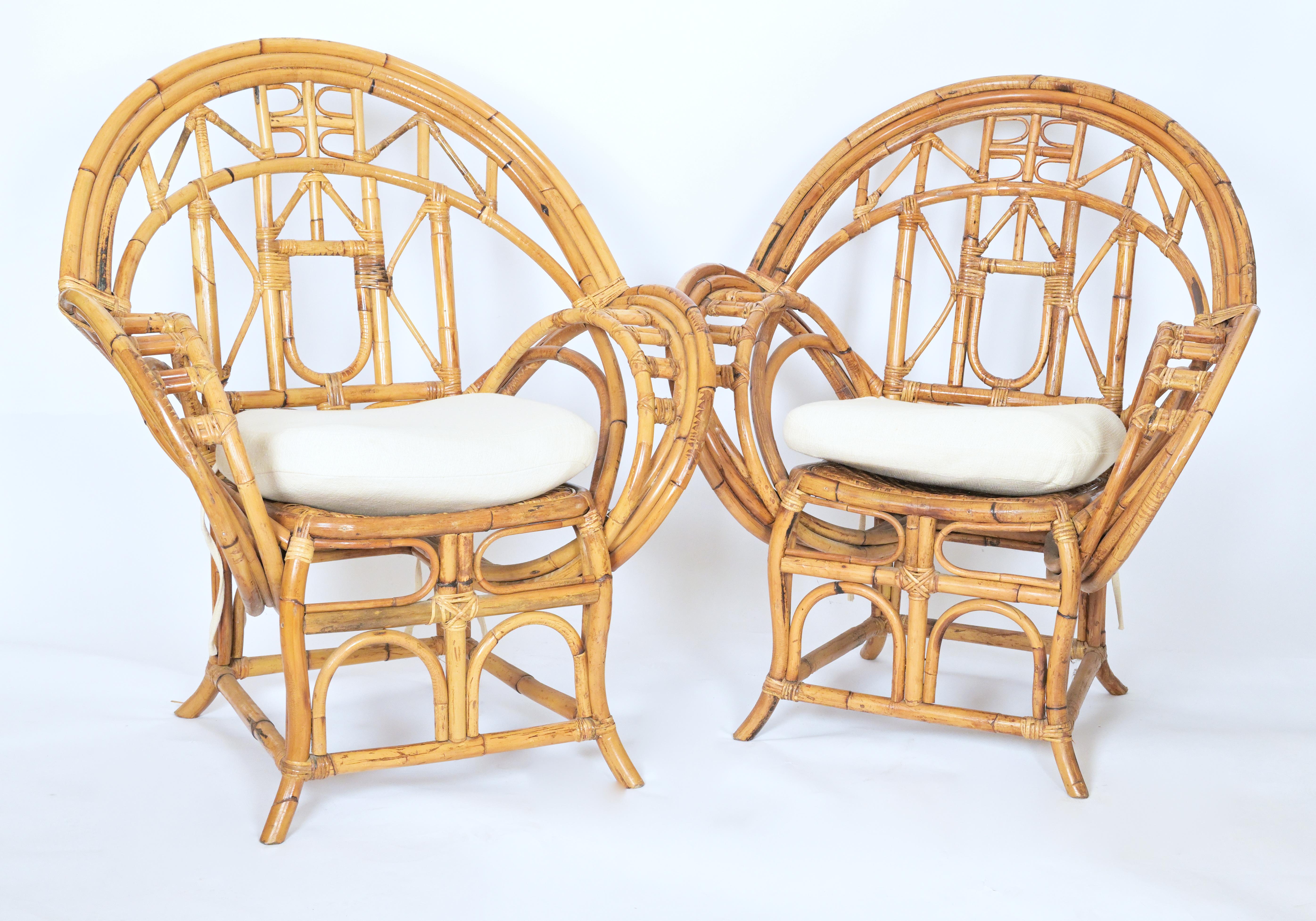 20th Century Pair of Mid-Century Modern Bamboo Caned Armchairs For Sale