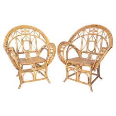 Vintage Pair of Mid-Century Modern Bamboo Caned Armchairs