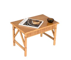 Pair of French Riviera Nightstands Tables in Rattan, Bamboo and Wood, Italy 1970