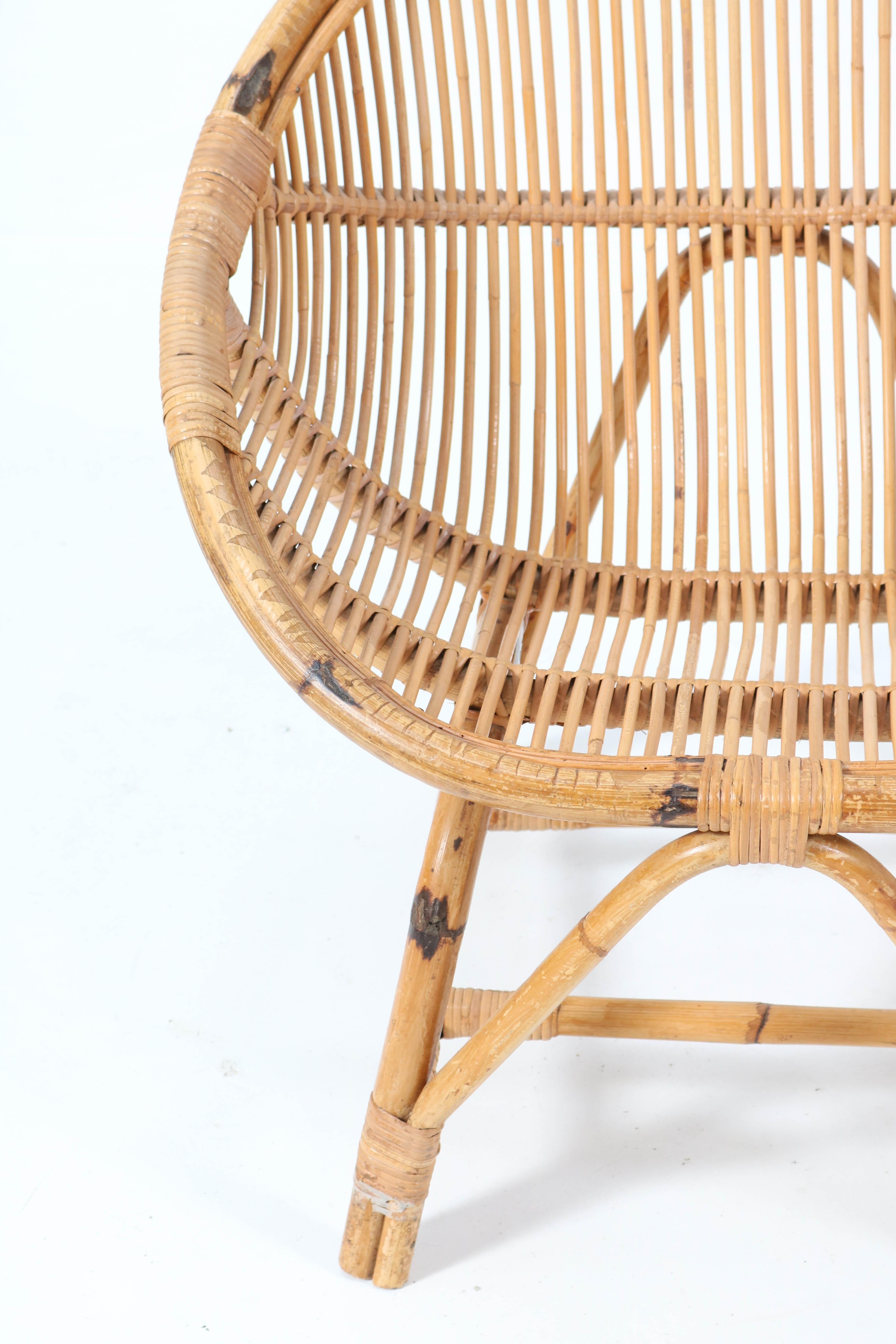 Pair of Mid-Century Modern Bamboo Rattan Lounge Chairs, 1950s 2