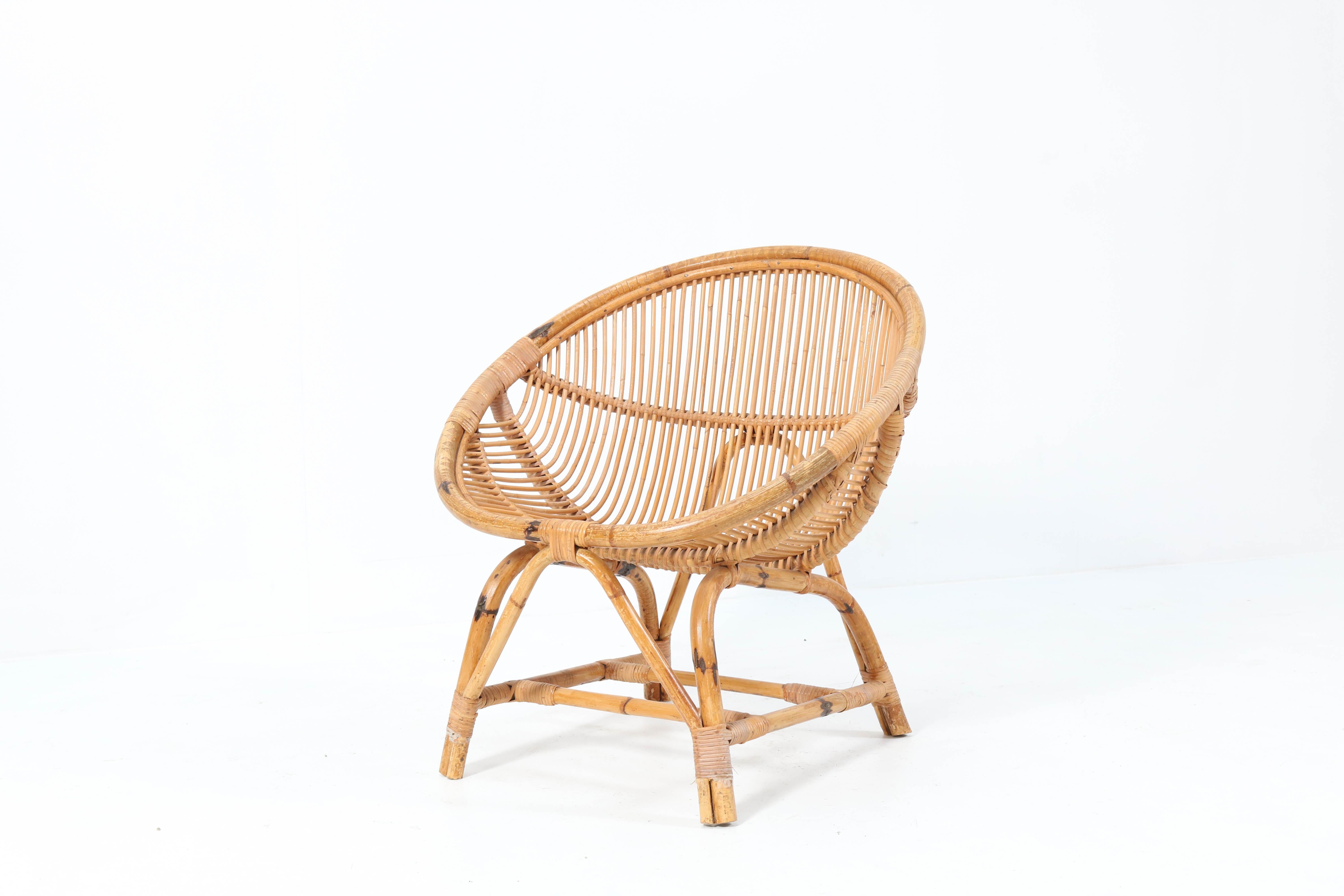 Pair of Mid-Century Modern Bamboo Rattan Lounge Chairs, 1950s 4