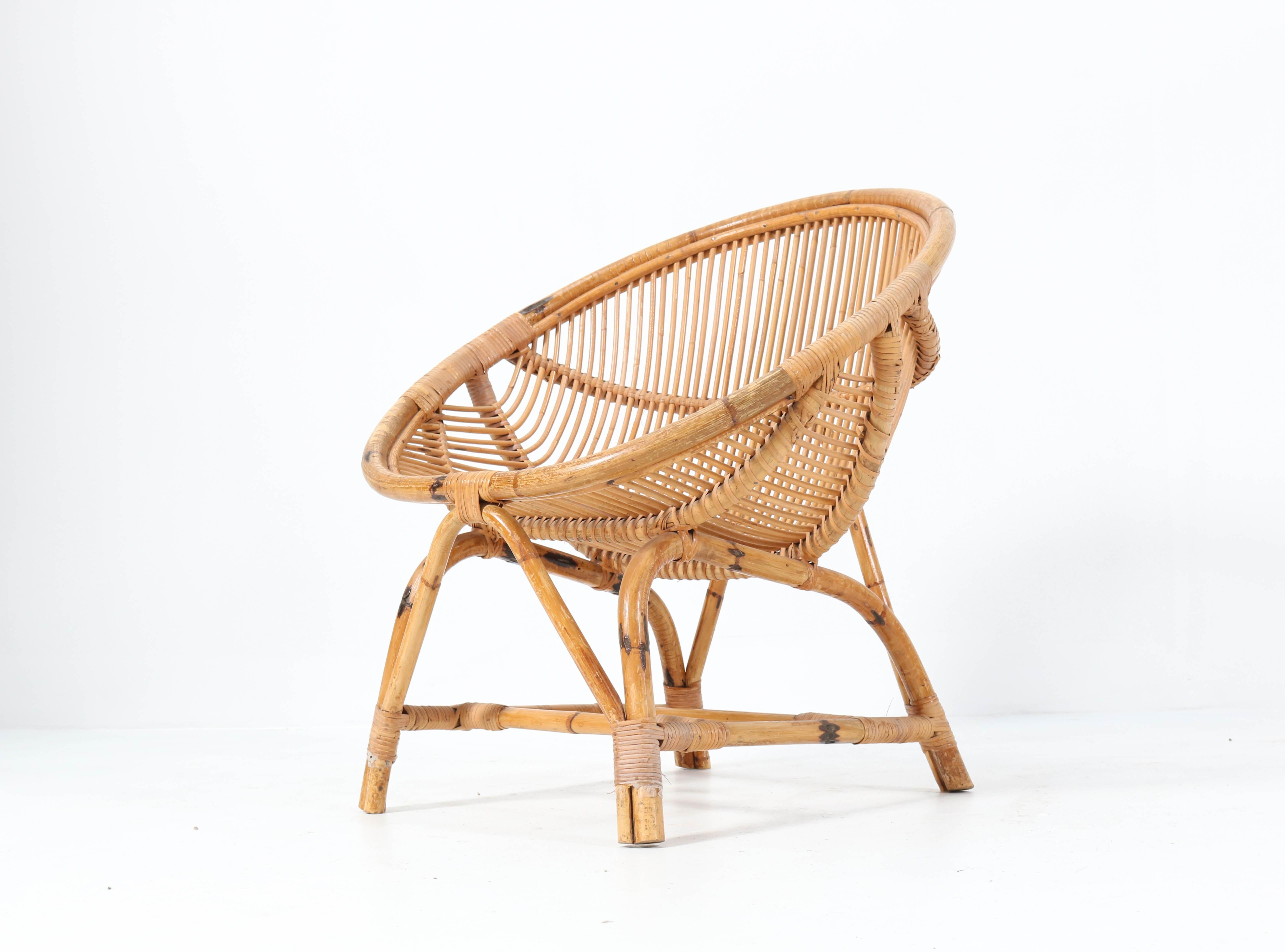 Pair of Mid-Century Modern Bamboo Rattan Lounge Chairs, 1950s In Good Condition In Amsterdam, NL