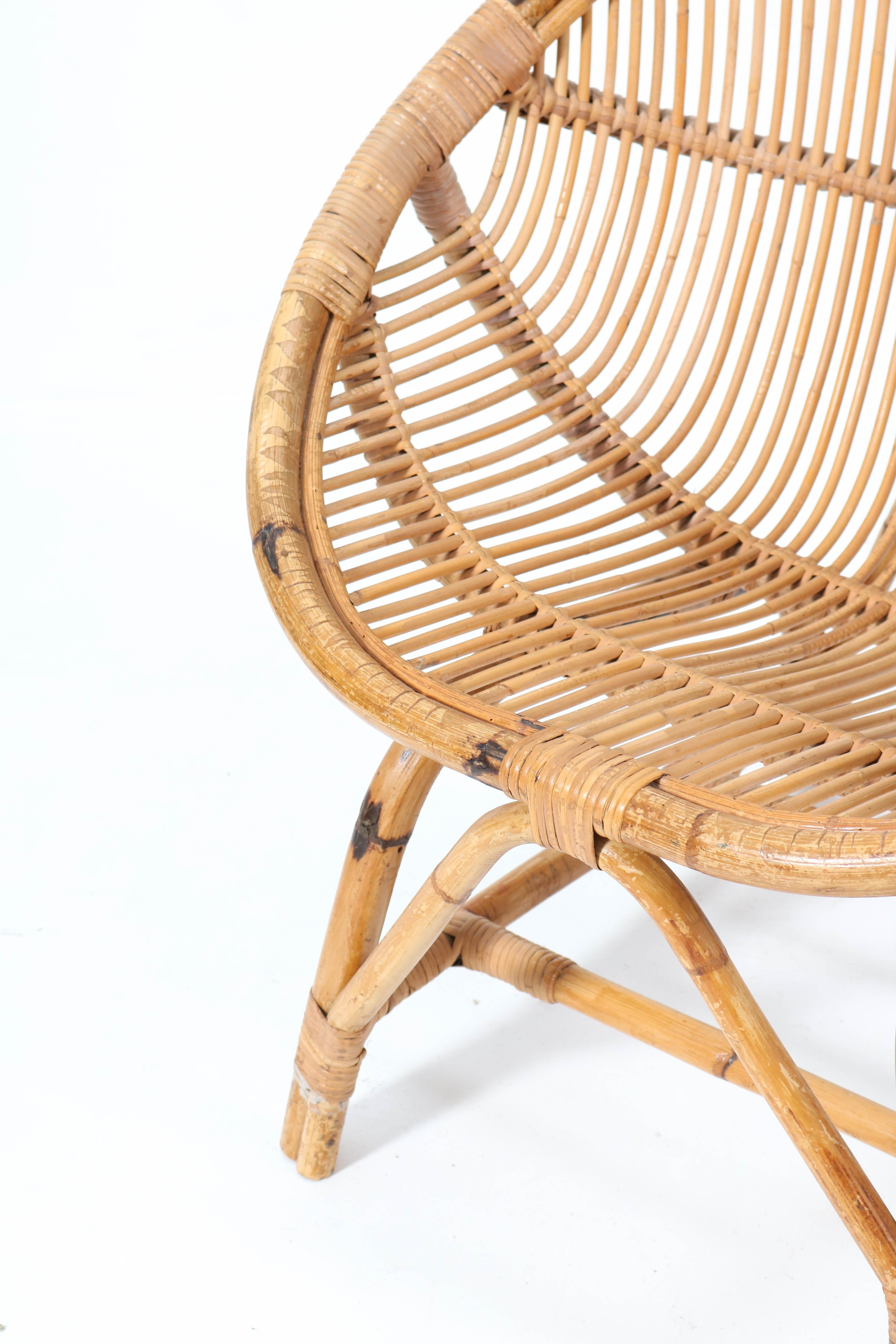 Mid-20th Century Pair of Mid-Century Modern Bamboo Rattan Lounge Chairs, 1950s